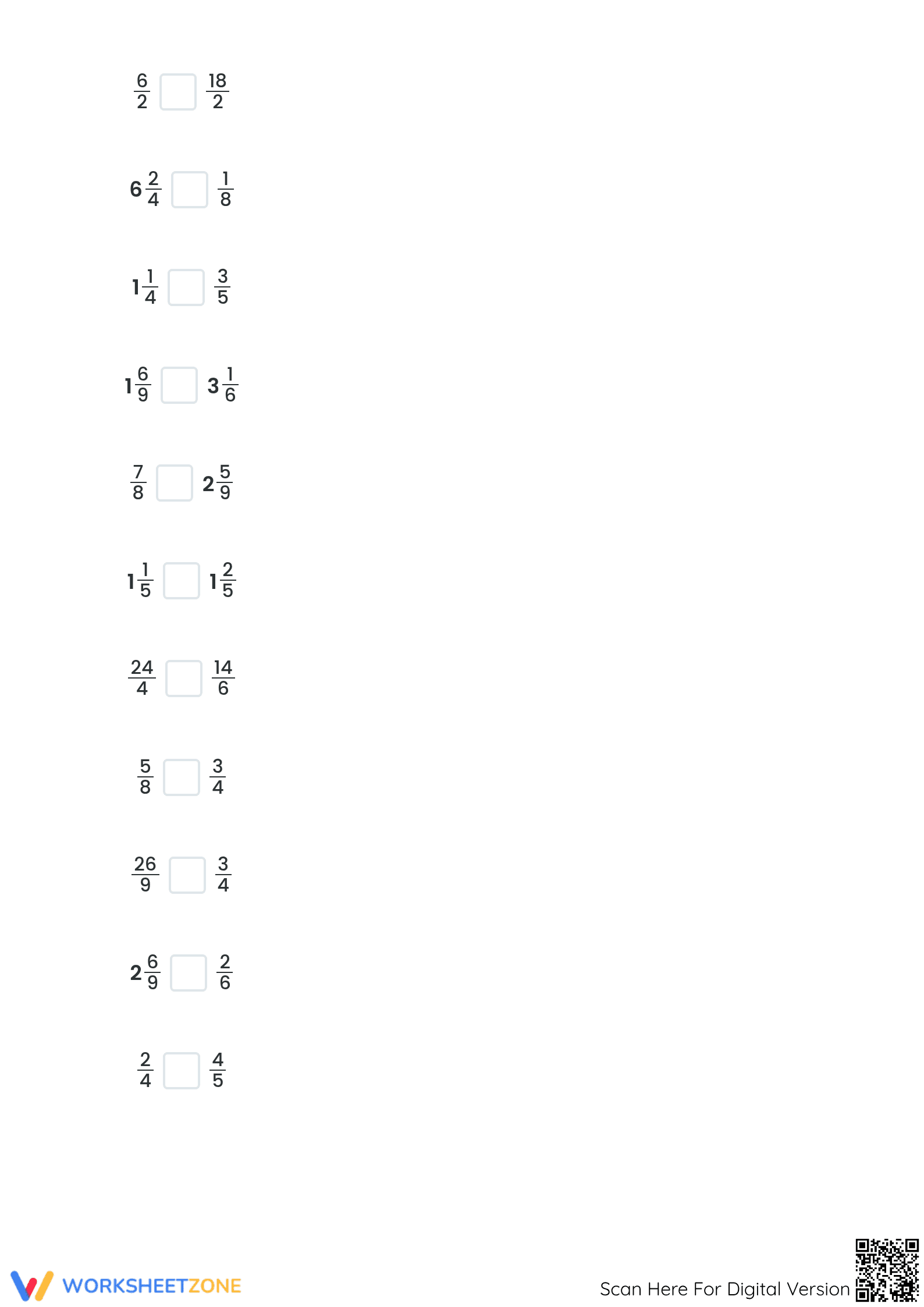 Grade 4 Comparing Fractions — Printable No-Prep Worksheet - Page 2