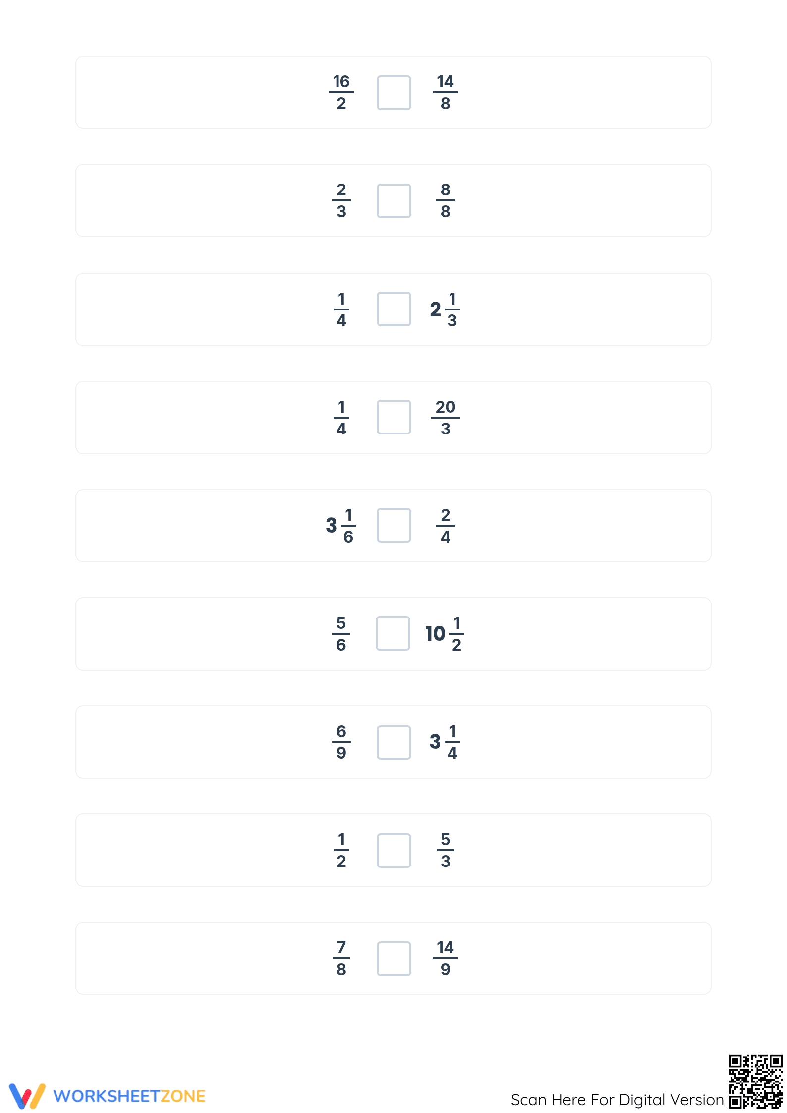 Printable Comparing Fractions Worksheet | Grade 4-6 Math - Page 4
