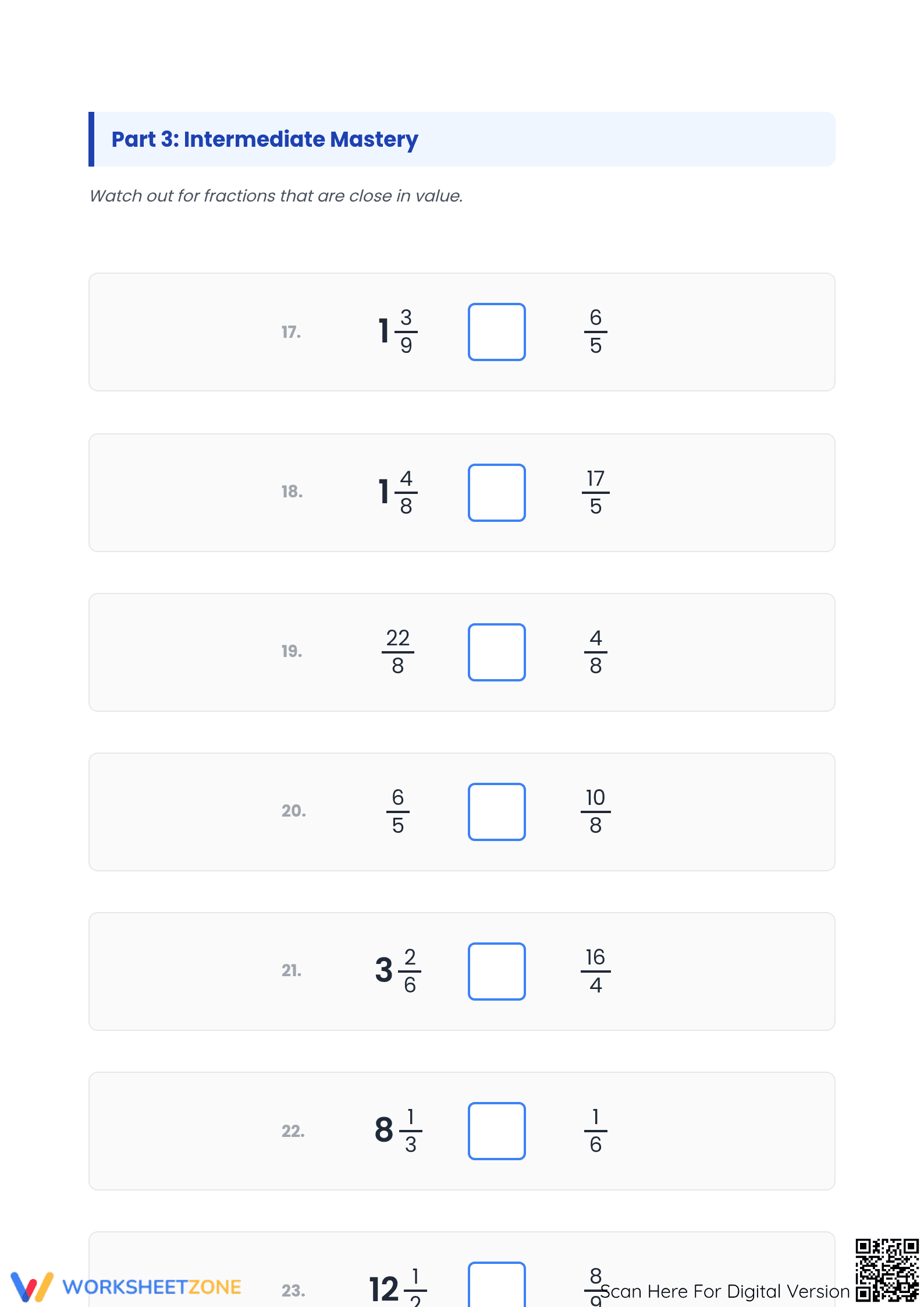 Comparing Fractions Printable Worksheet | Grade 4-6 Math - Page 4