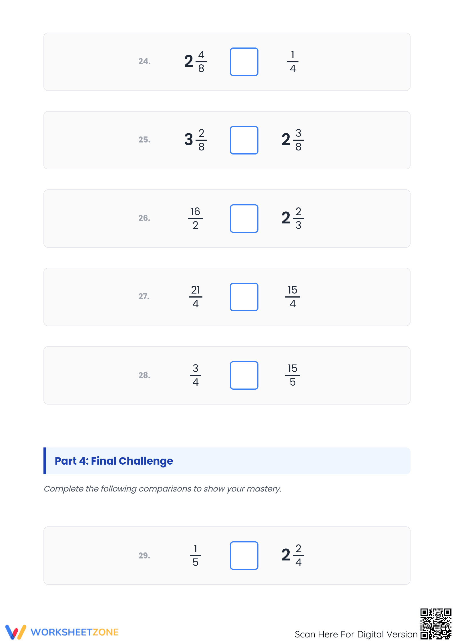 Comparing Fractions Printable Worksheet | Grade 4-6 Math - Page 5