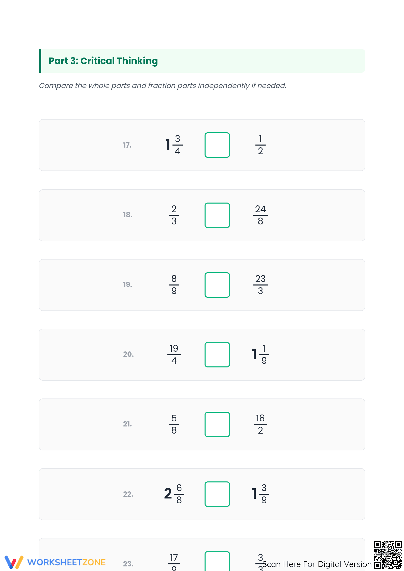 Comparing Improper and Mixed Fractions | Printable Math - Page 4