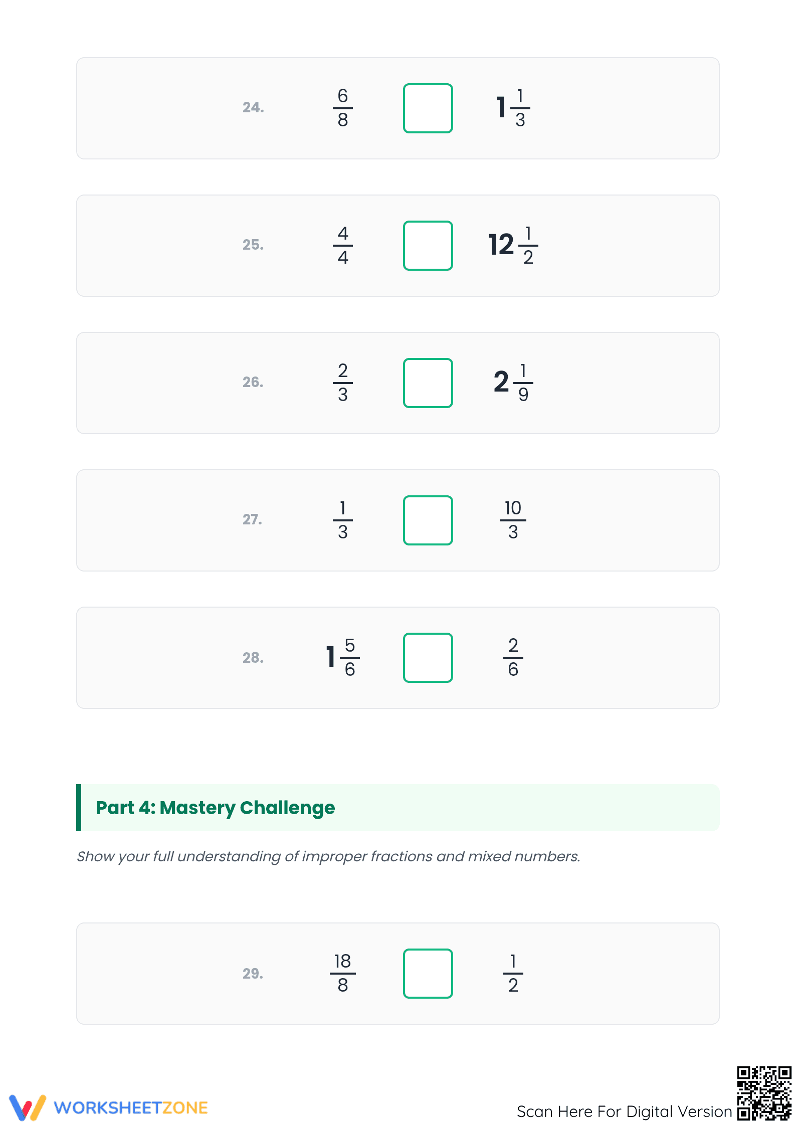 Comparing Improper and Mixed Fractions | Printable Math - Page 5