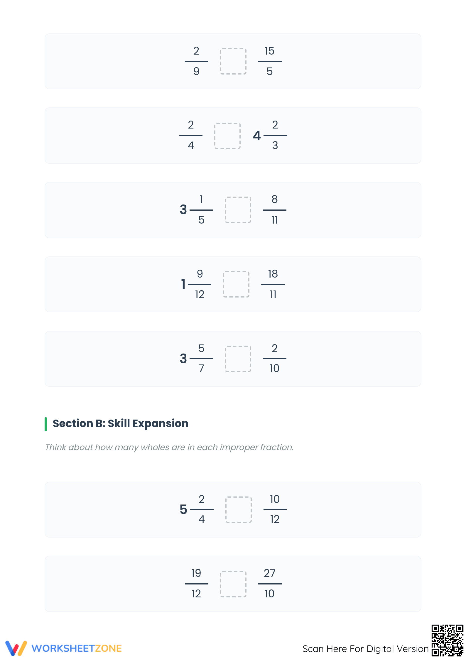 Essential 4.NF.A.2 Comparing Fractions Worksheet for Grade 4 - Page 2
