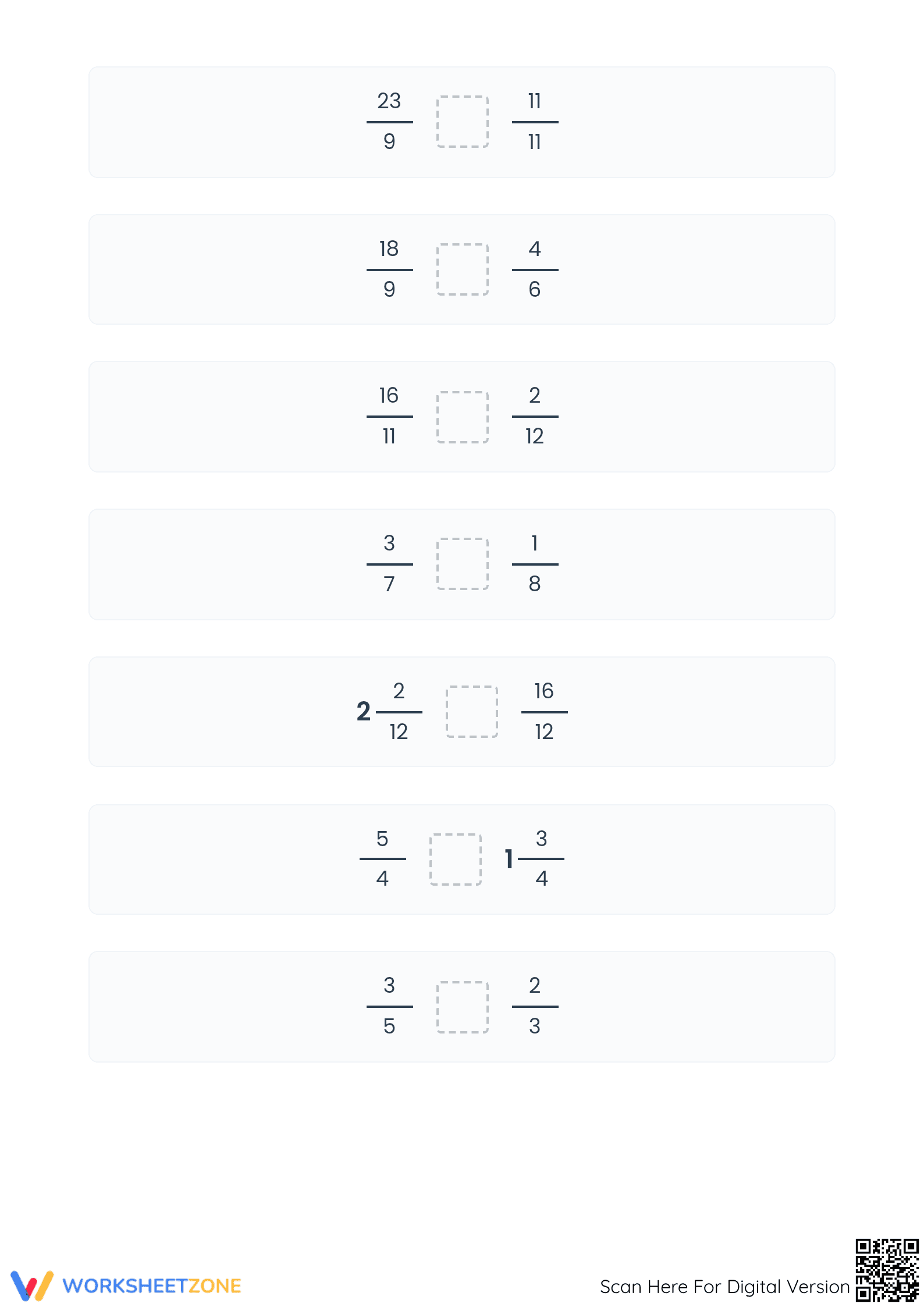 Essential 4.NF.A.2 Comparing Fractions Worksheet for Grade 4 - Page 3