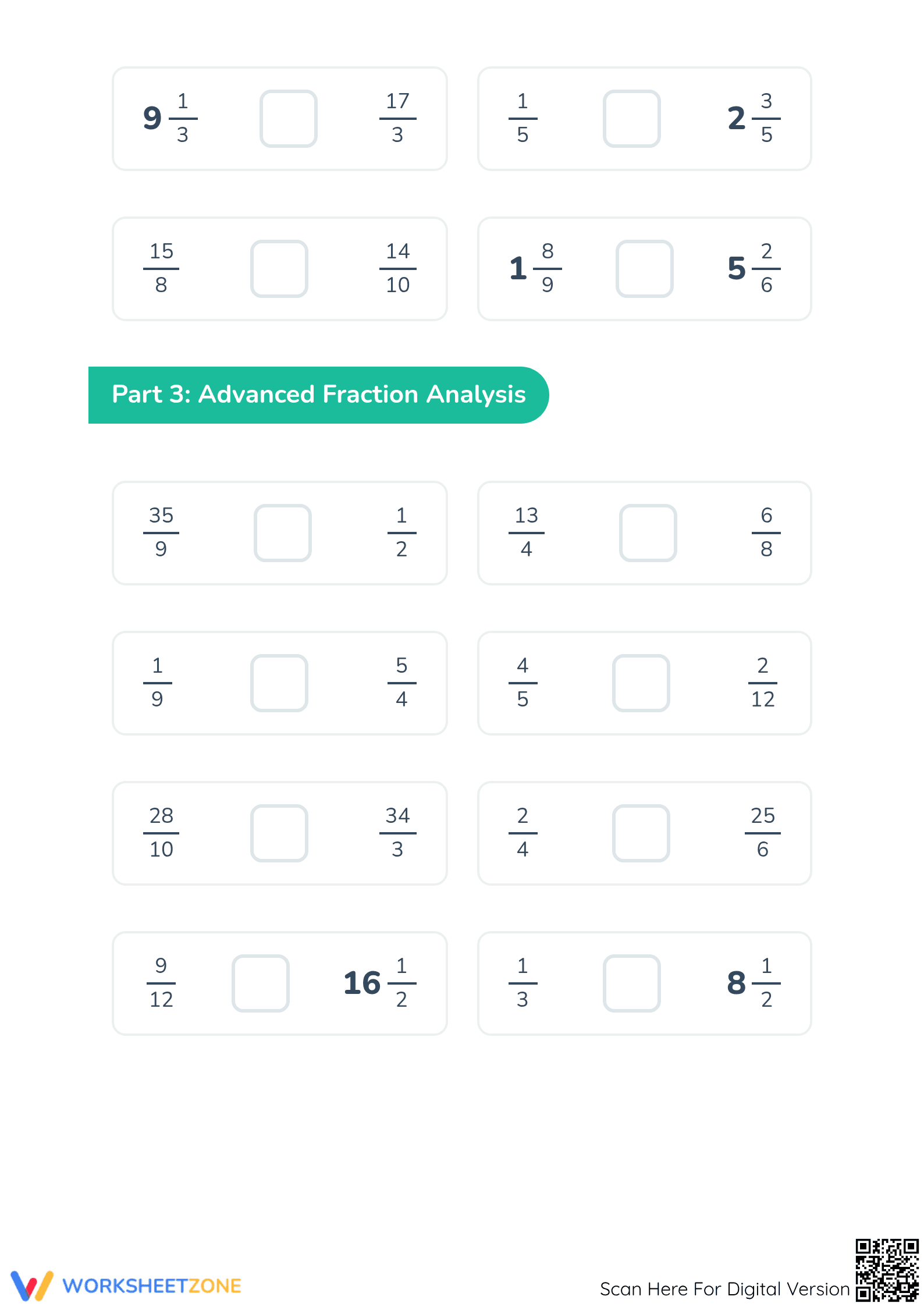 Printable Comparing Fractions Worksheet | Grade 4-6 - Page 2