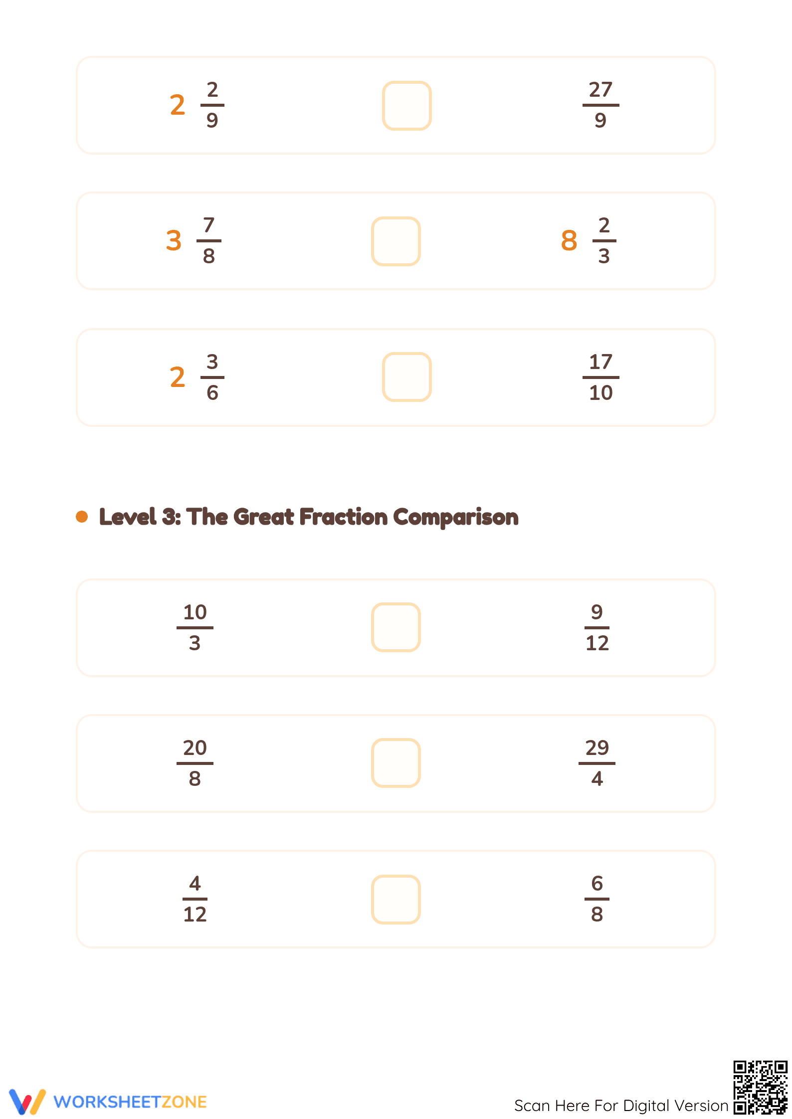Comparing Fractions Worksheet (3 Levels) | Grade 4 Ready - Page 4