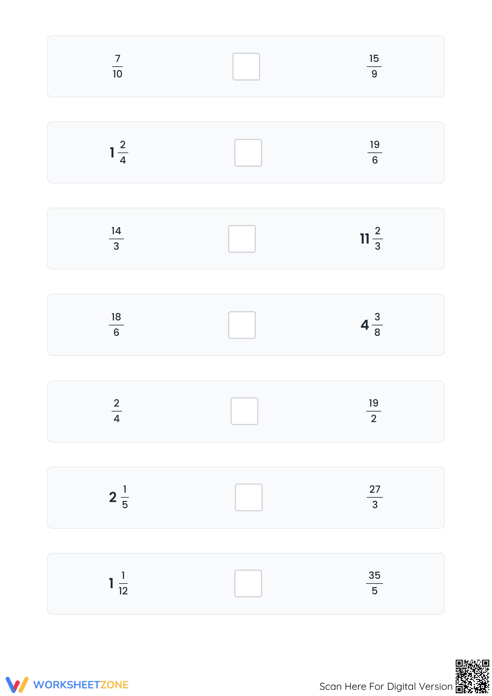 Printable Comparing Fractions Worksheet | Proper & Improper - Page 3