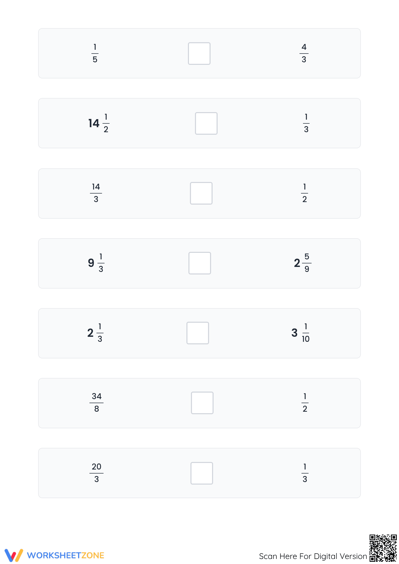 Printable Comparing Fractions Worksheet | Proper & Improper - Page 4