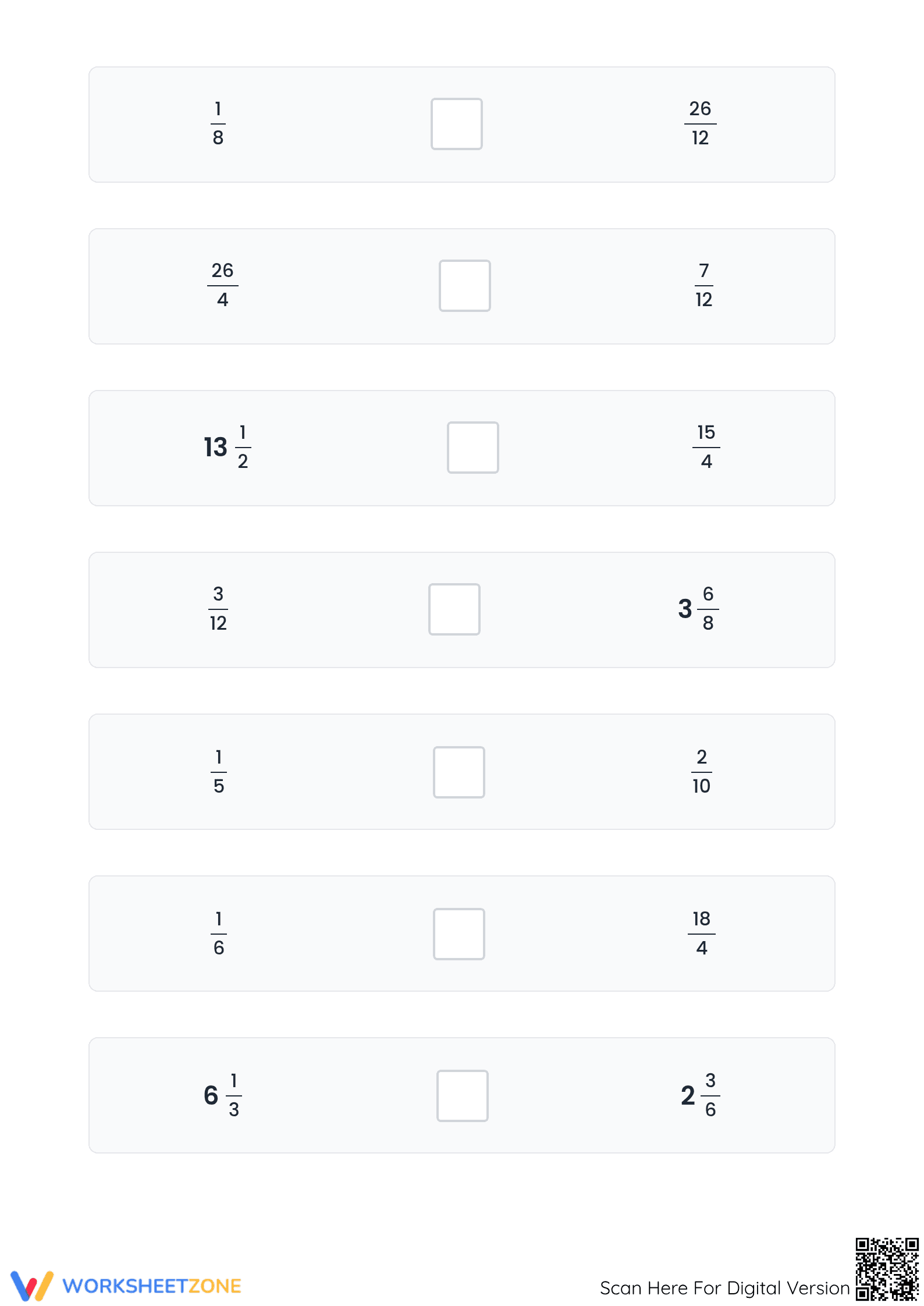 Printable Comparing Fractions Worksheet | Proper & Improper - Page 5
