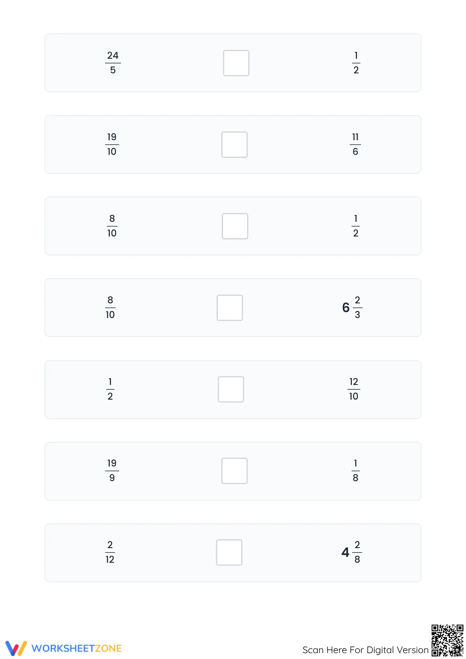 Printable Comparing Proper & Mixed Fractions Grade 4-5 - Page 3