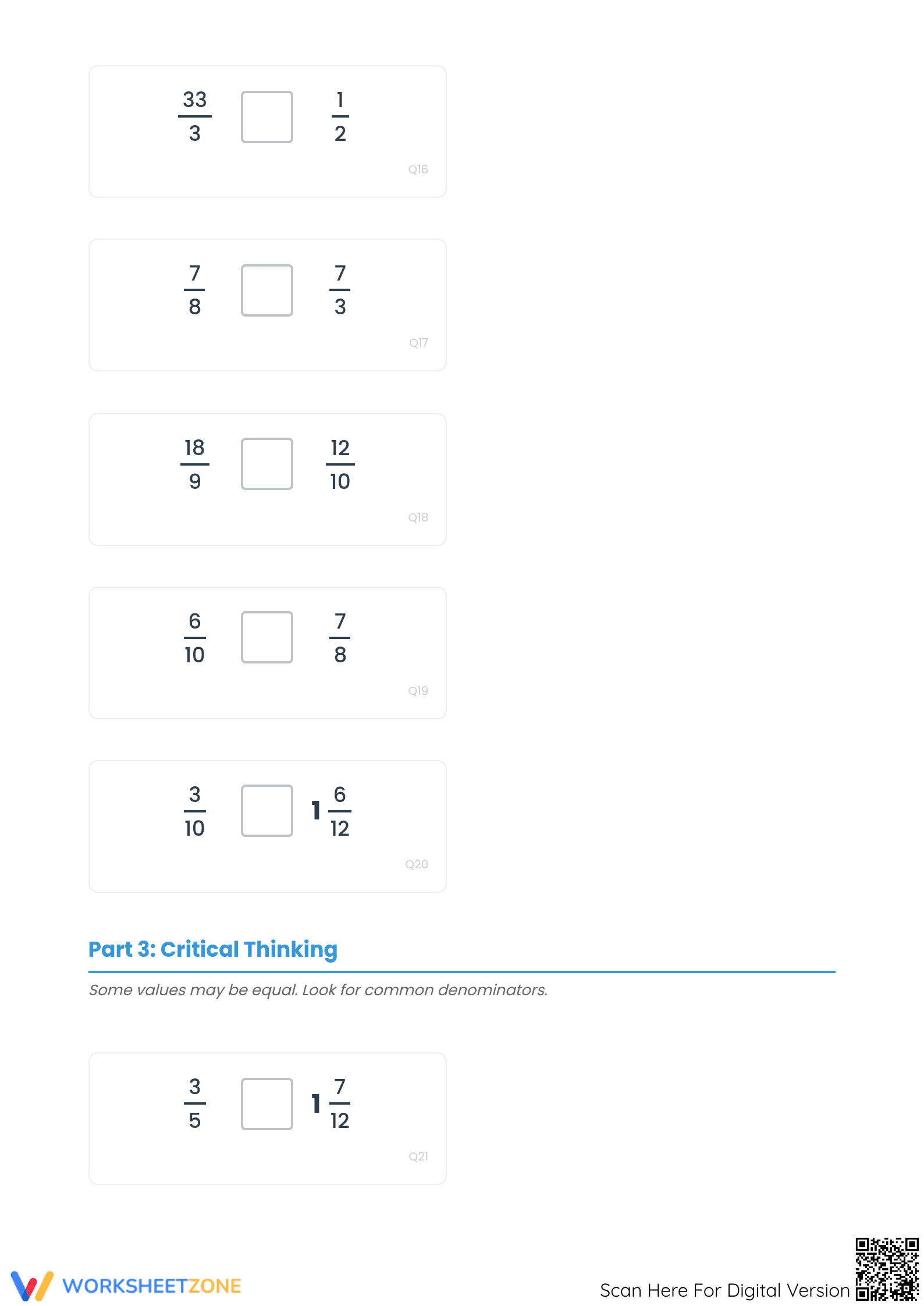 Printable Comparing Simple, Improper and Mixed Fractions - Page 4