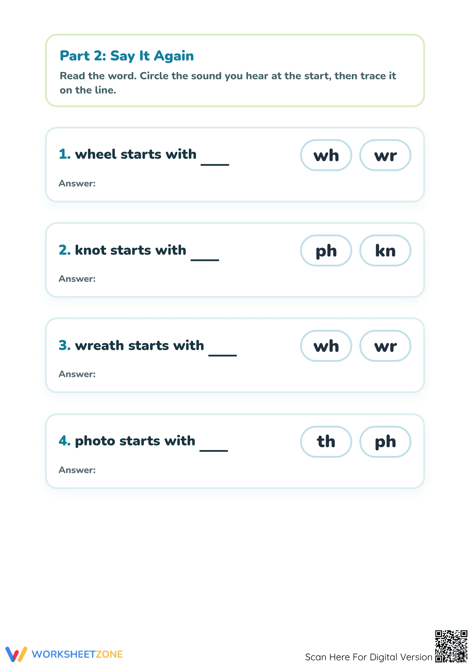 Essential Consonant Digraphs Worksheet | Preschool Phonics - Page 3