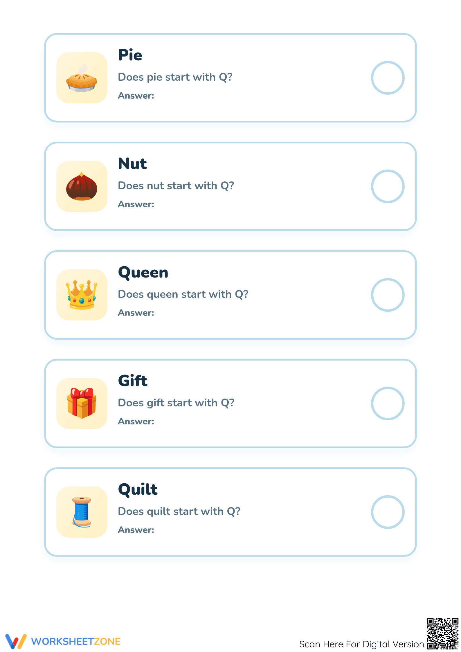 Printable Beginning Consonants Letter Q Worksheet | Grade K - Page 2