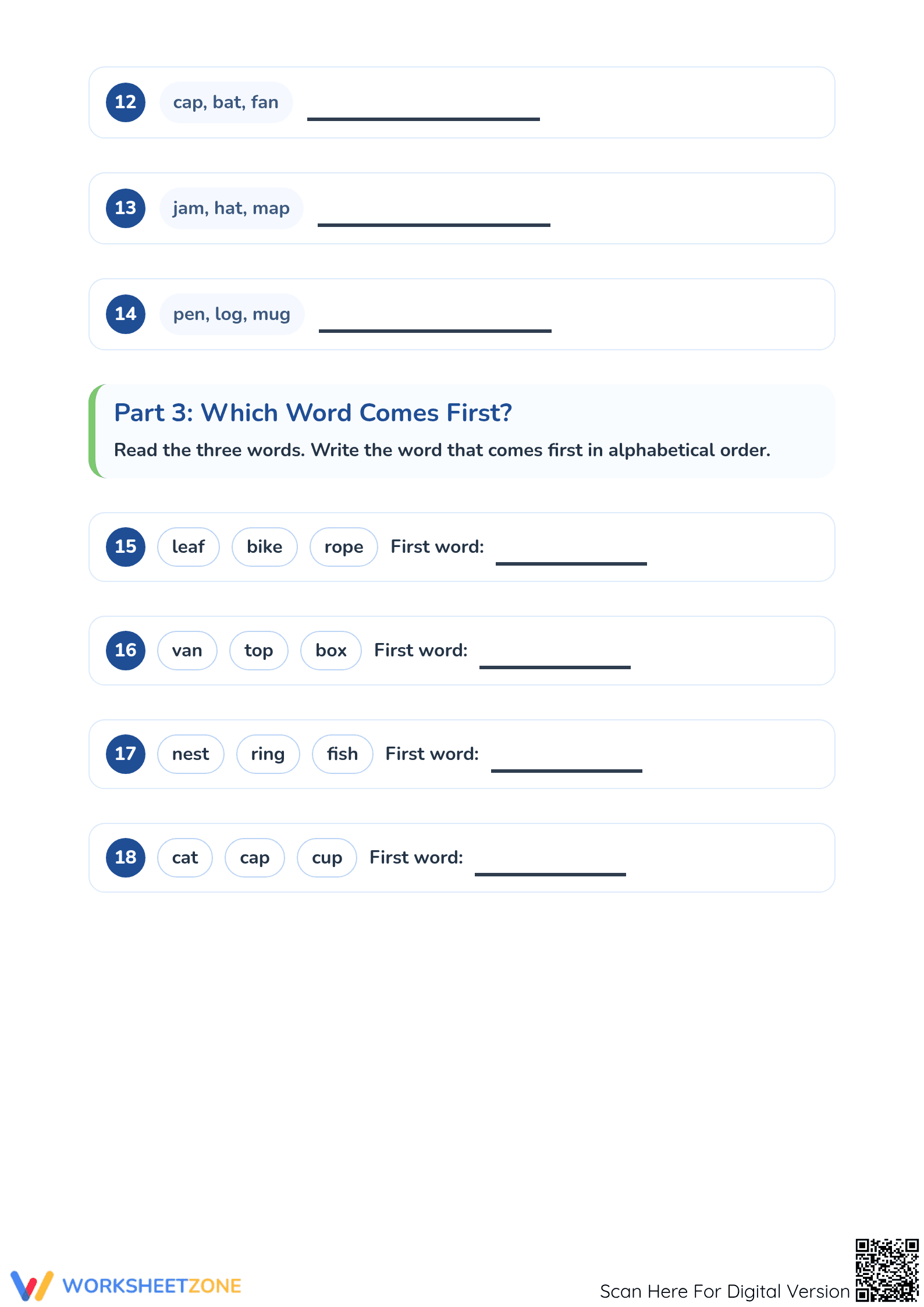 Grade 1 Alphabetical Order — Printable No-Prep Worksheet - Page 3