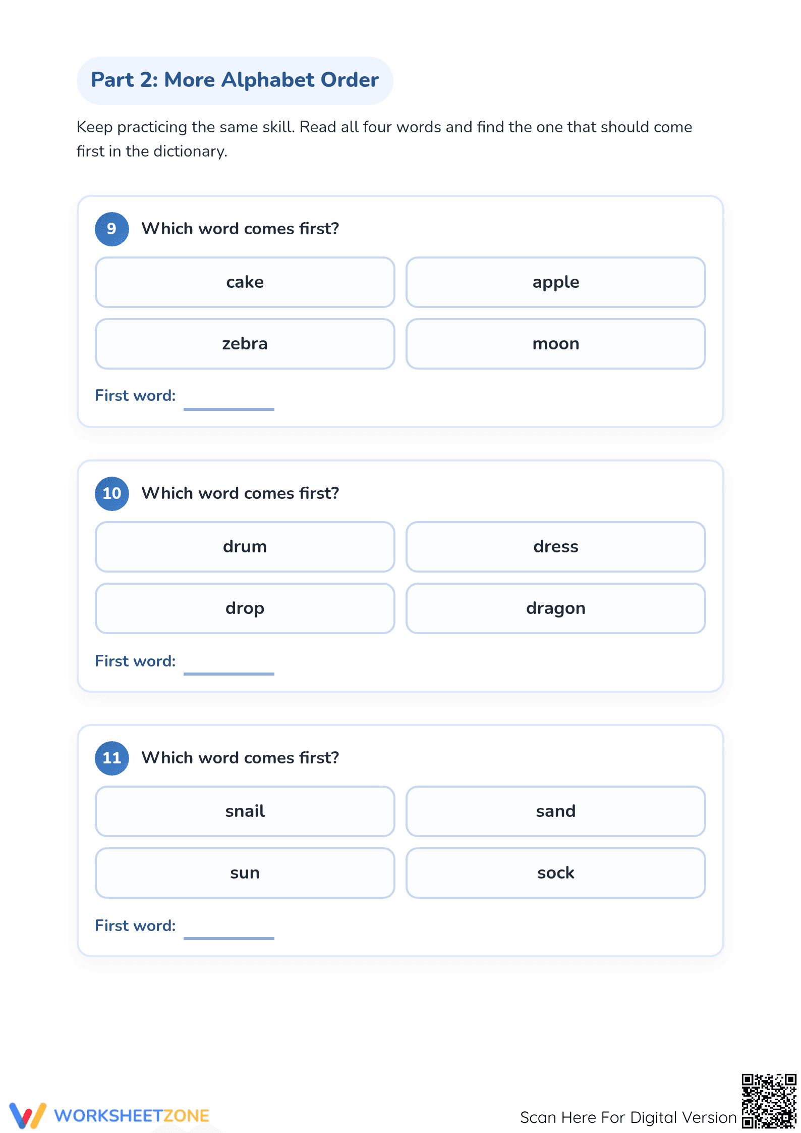 Grade 1 ABC Order — Printable No-Prep Worksheet - Page 4
