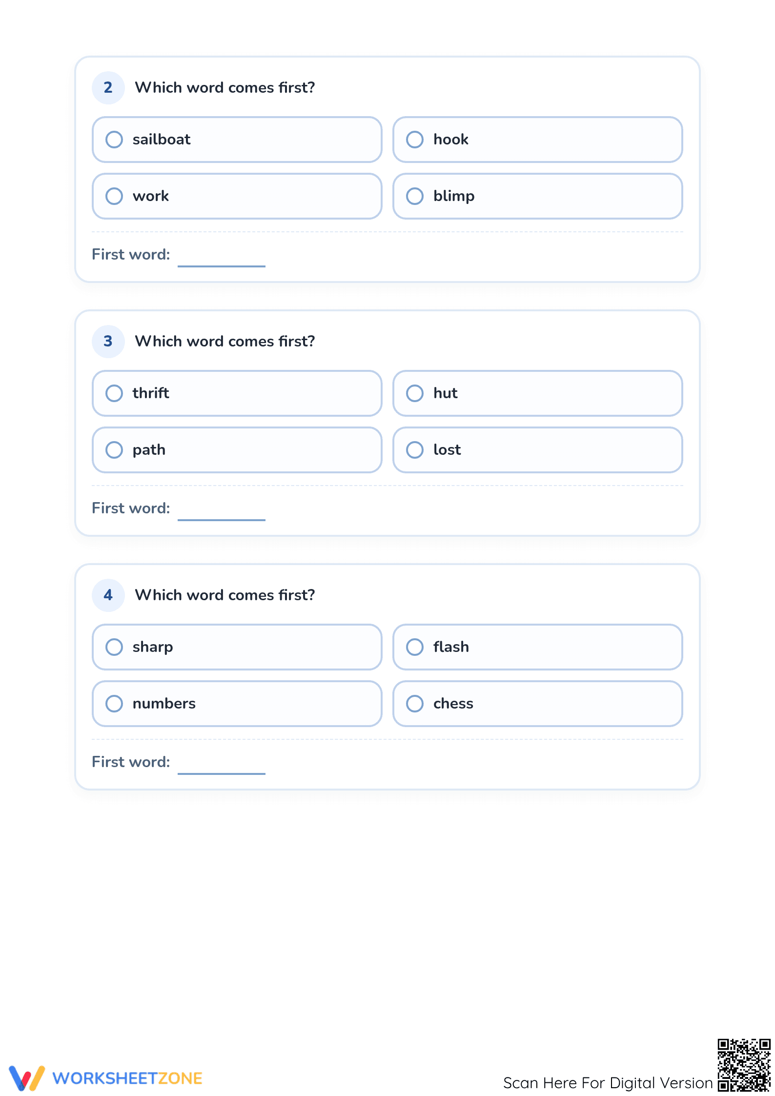 Grade 1 Alphabetical Order — Printable No-Prep Worksheet - Page 2