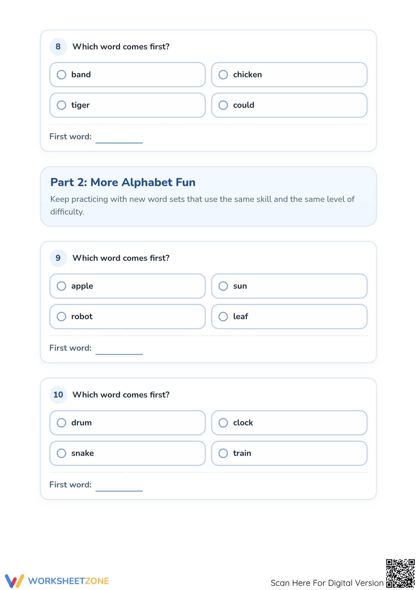 Grade 1 Alphabetical Order — Printable No-Prep Worksheet - Page 4
