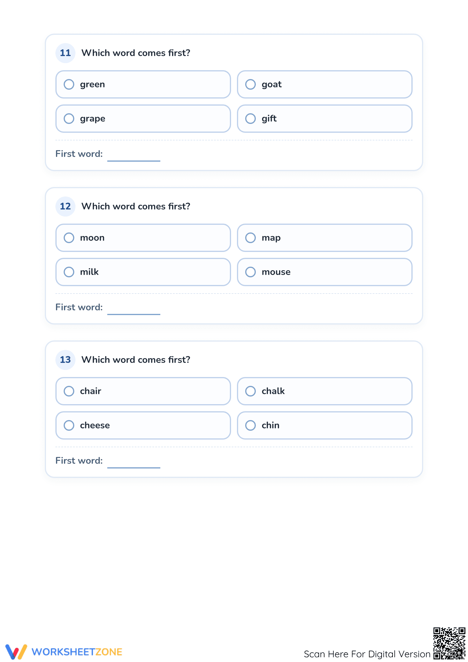 Grade 1 Alphabetical Order — Printable No-Prep Worksheet - Page 5