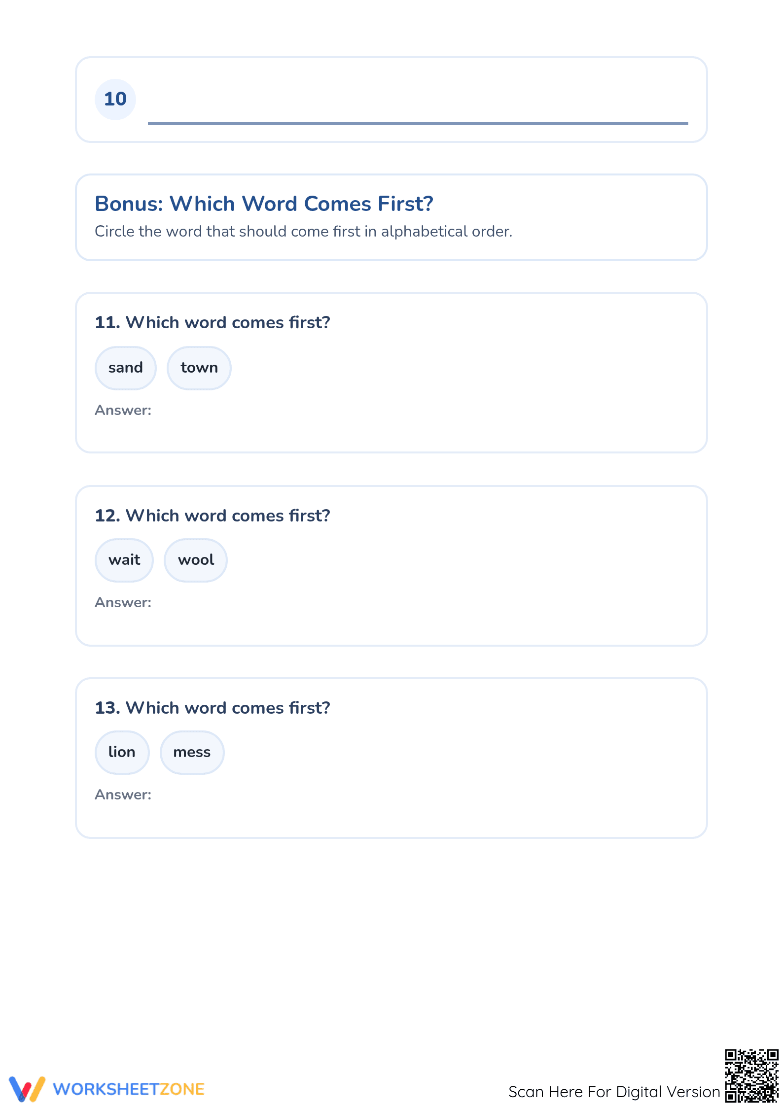 Printable Alphabetical Order Worksheet | Grade 1 ELA - Page 3