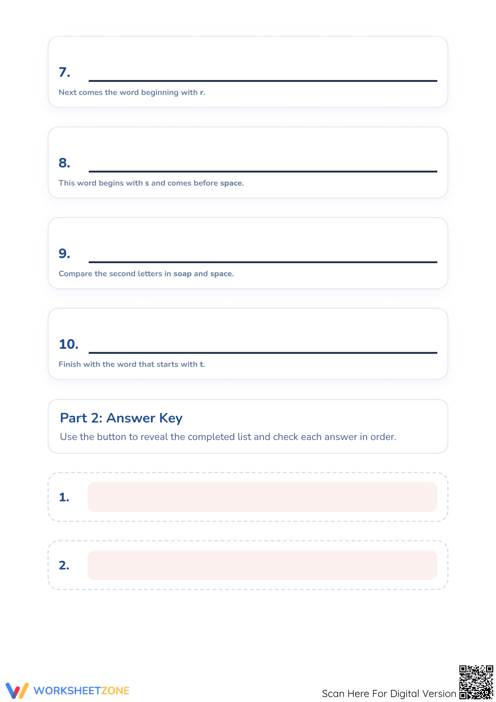 Printable Grade 1 Alphabetical Order & Vocabulary Practice - Page 3