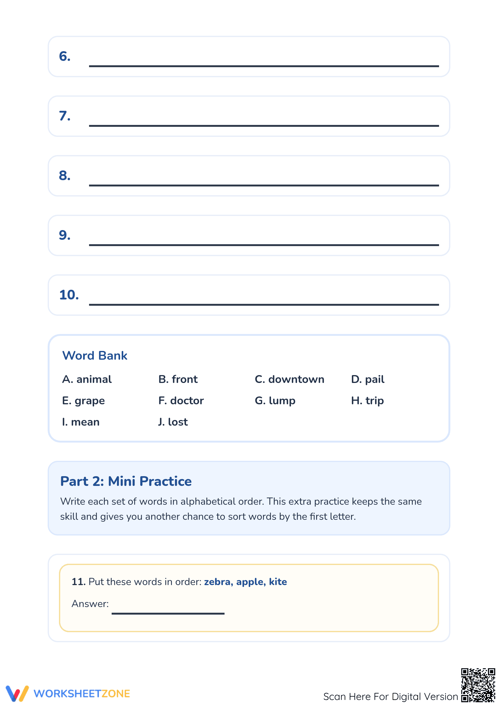 Alphabetical Order Practice Worksheet — Grade 1 Ready - Page 2