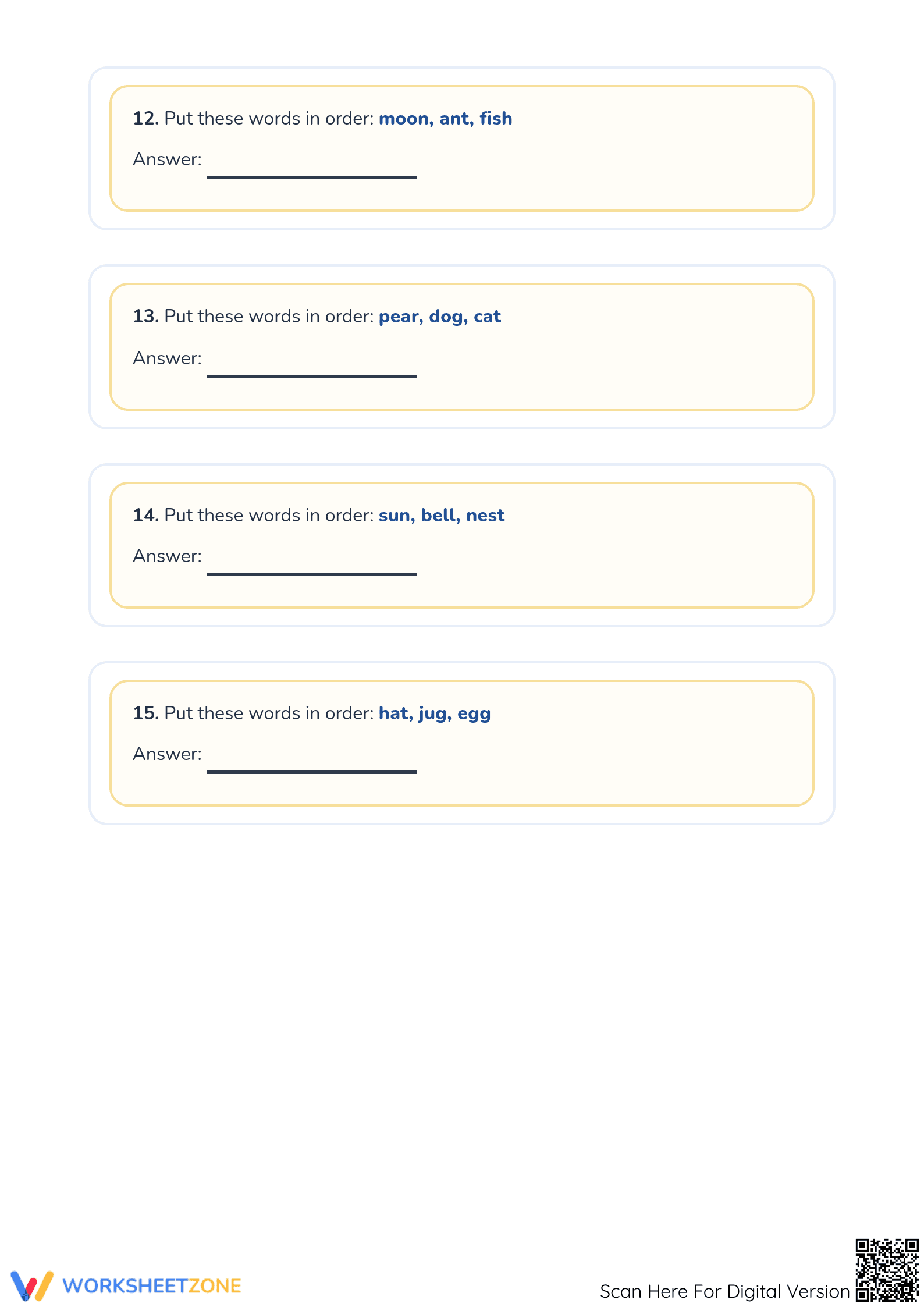Alphabetical Order Practice Worksheet — Grade 1 Ready - Page 3