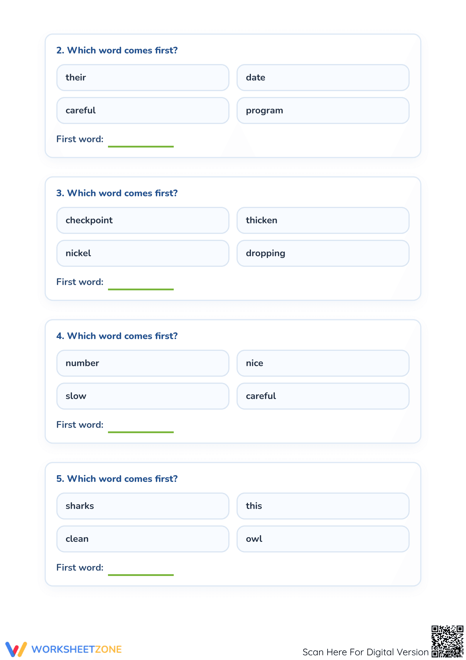 Printable Alphabetical Order Worksheet | Grade 1 ELA - Page 2