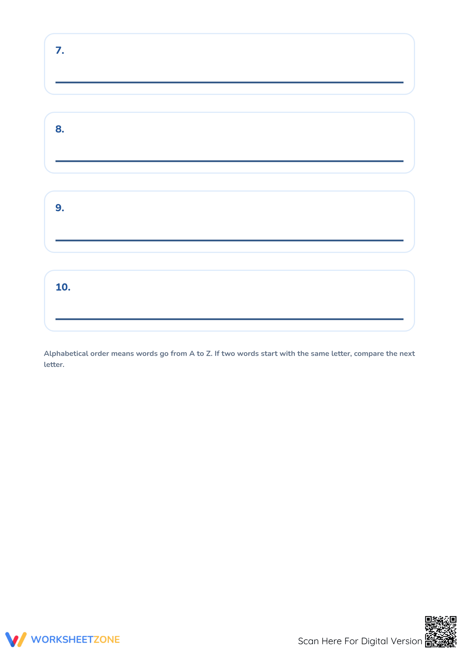 Printable Grade 1 Alphabetical Order Worksheet - Page 3
