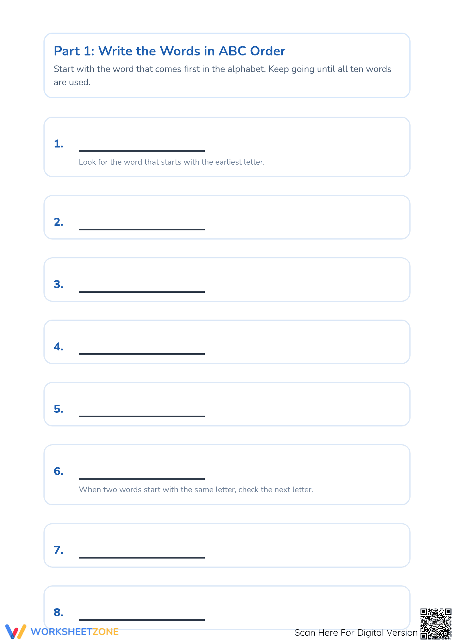 Printable Alphabetical Order Worksheet | Grade 1 ELA - Page 2