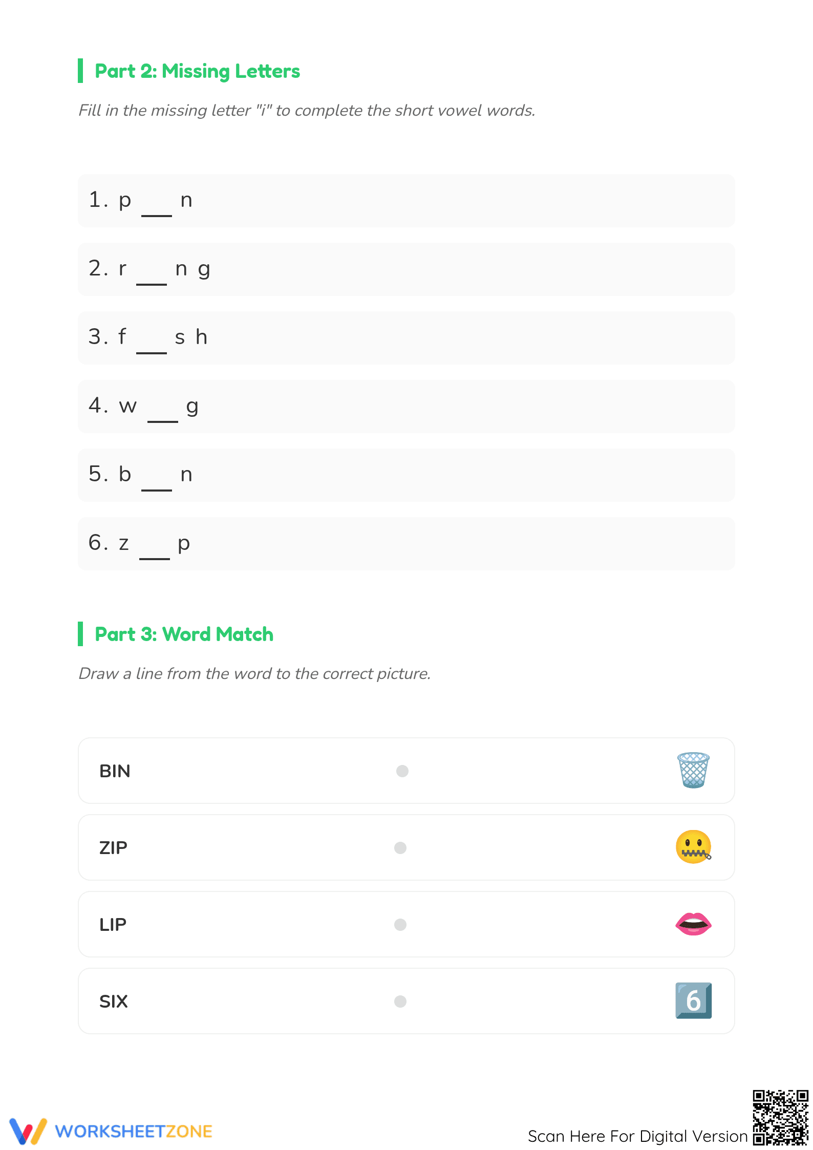 Essential Grade 1 Short Vowel i Phonics Worksheet - Page 2