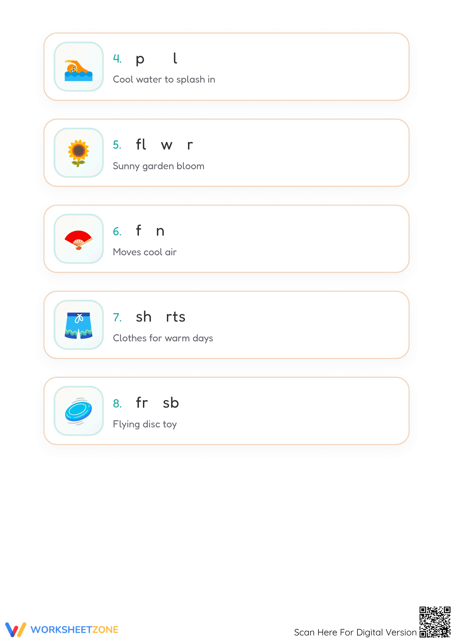 Summer Vowel Fill-in Worksheet | Preschool Printable - Page 2