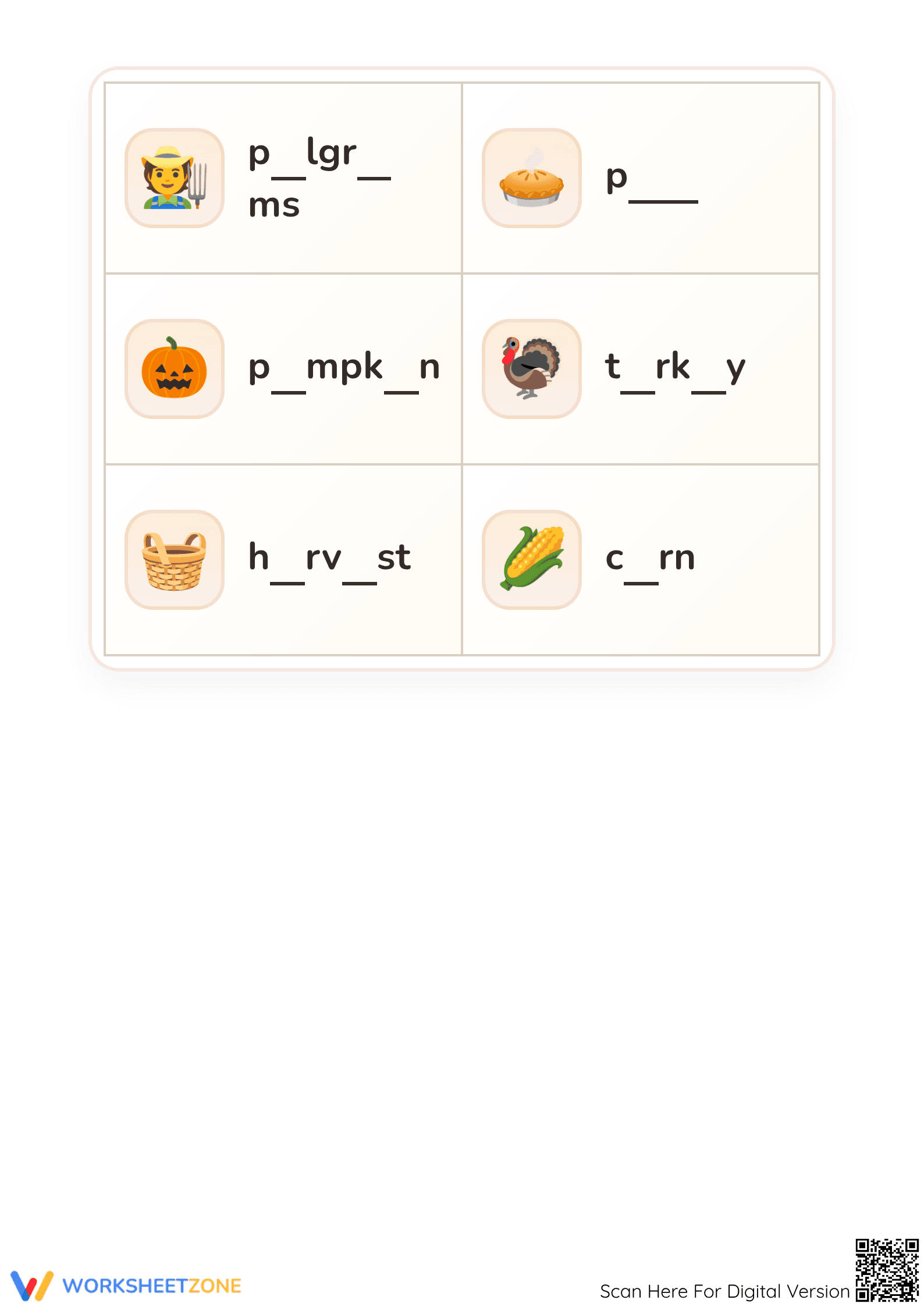 Essential Thanksgiving Vowel Practice Worksheet - Preschool - Page 2