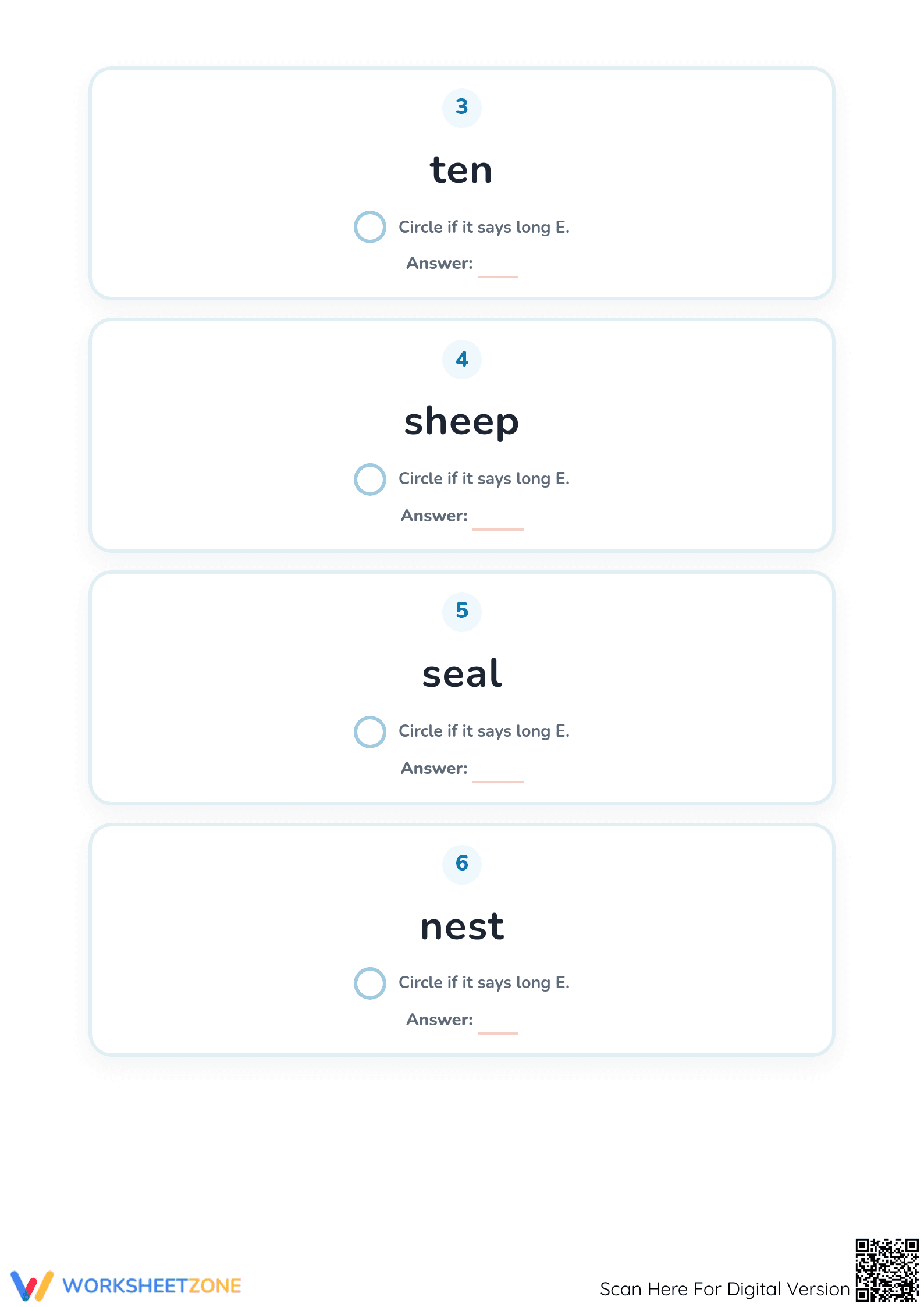 Long Vowel E Worksheet | Grade 1 Printable Phonics - Page 2