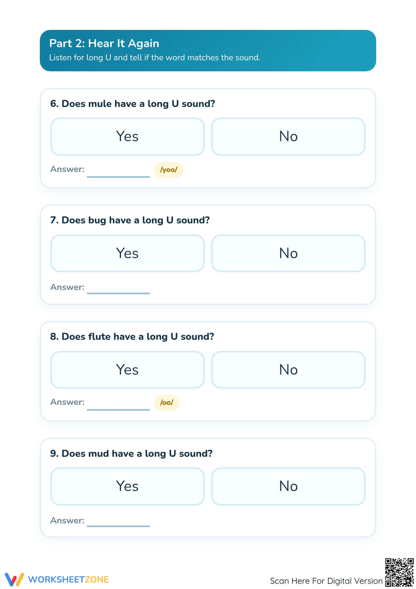 Printable Long Vowel U Phonics Worksheet | Grade 1 Ready - Page 3
