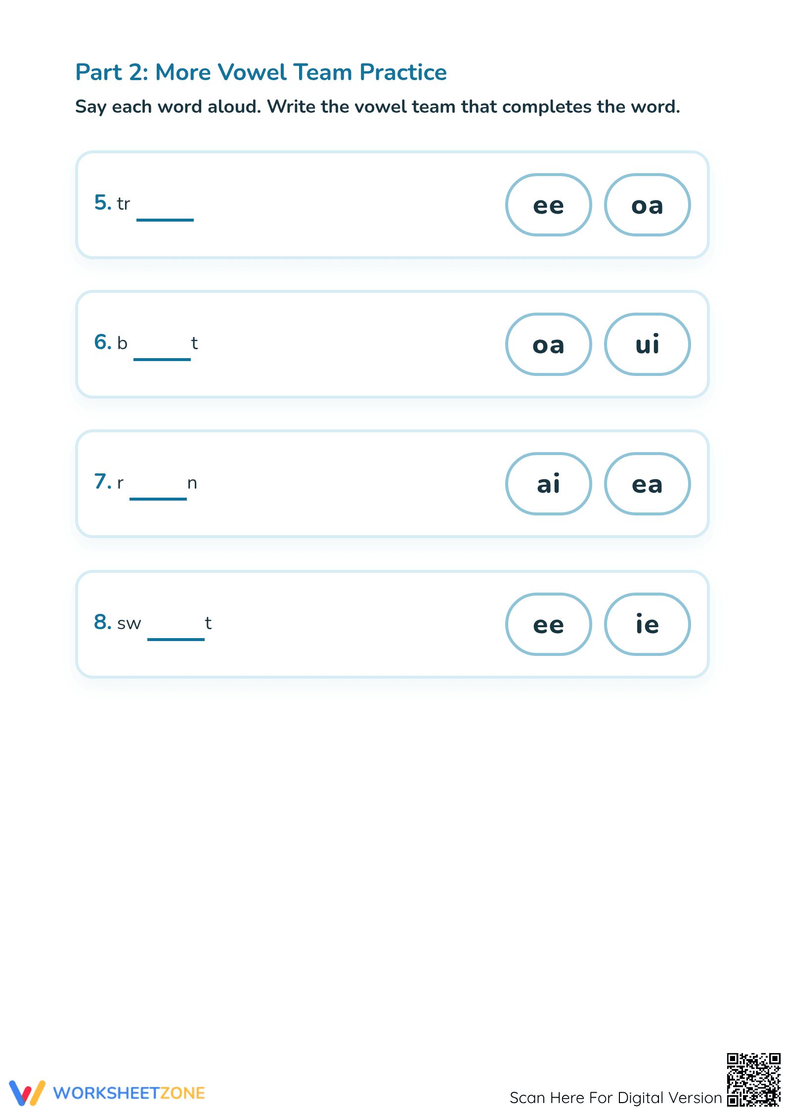 Vowel Digraphs Worksheet | Printable Grade 1 Phonics - Page 3