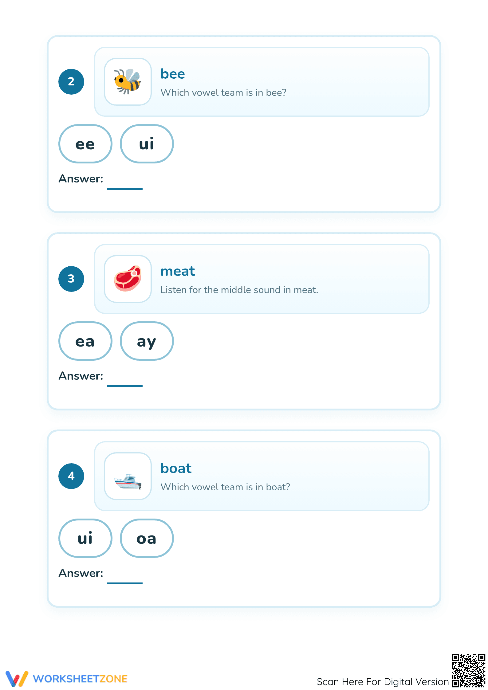 Vowel Digraphs Printable Worksheet | Kindergarten & Grade 1 - Page 2