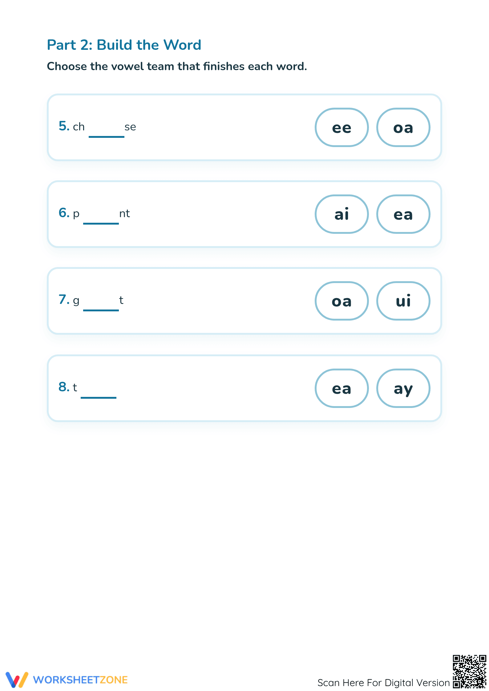Vowel Digraphs Printable Worksheet | Kindergarten & Grade 1 - Page 3