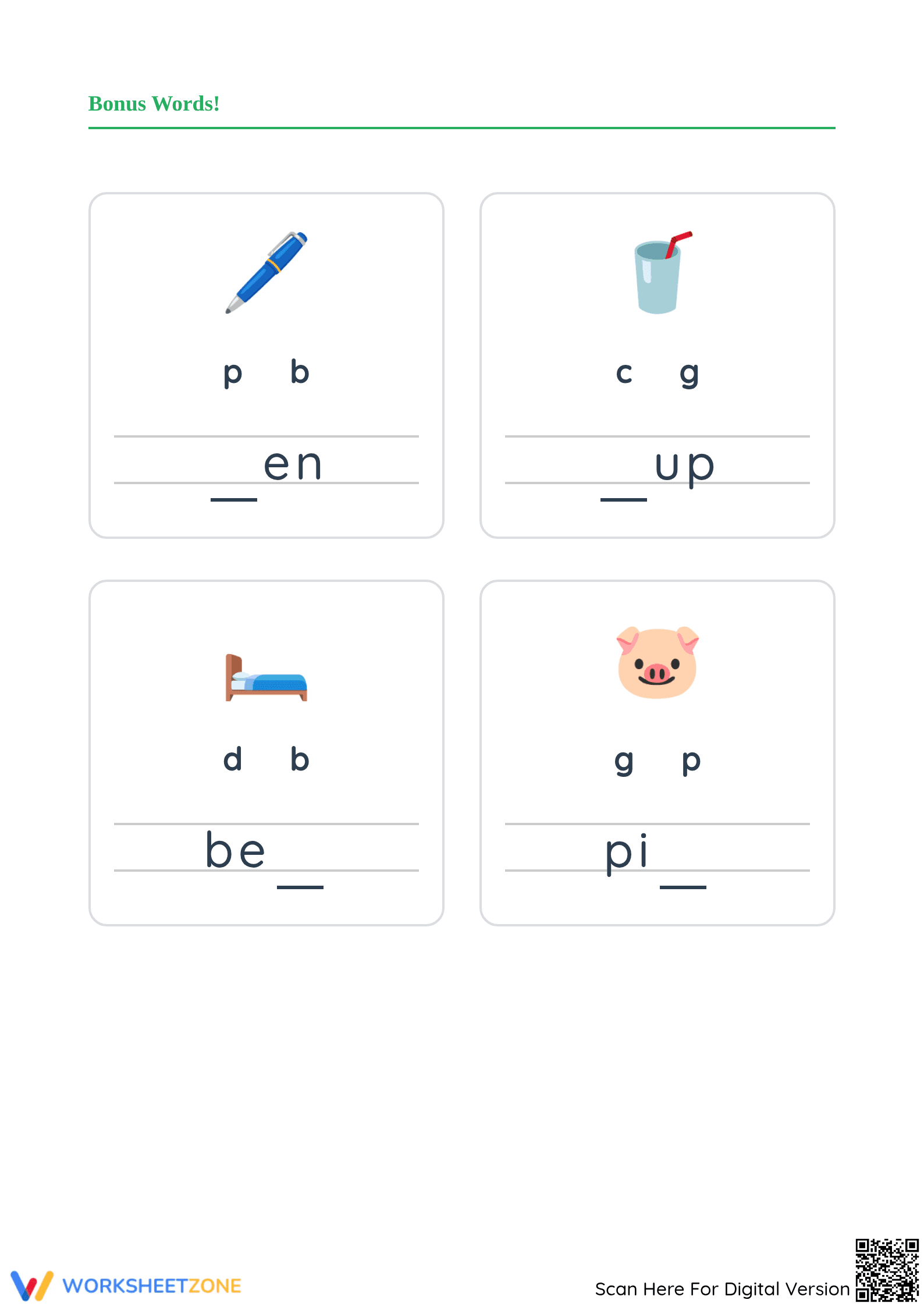 Grade K-1 Phonics: Write a Word 6 — Essential Printable - Page 3