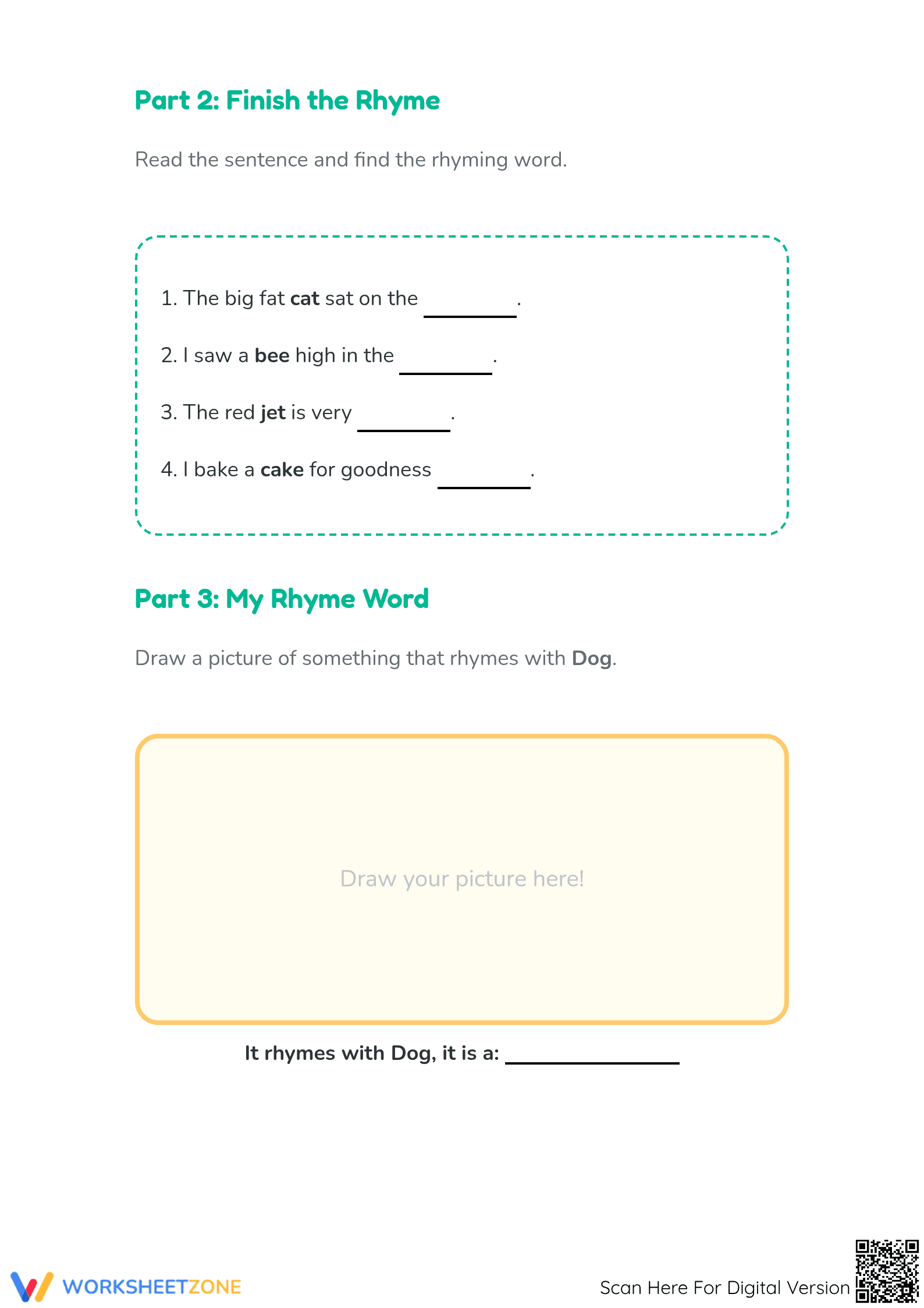 Printable Rhyming Fun Worksheet | Grade K-1 ELA - Page 3