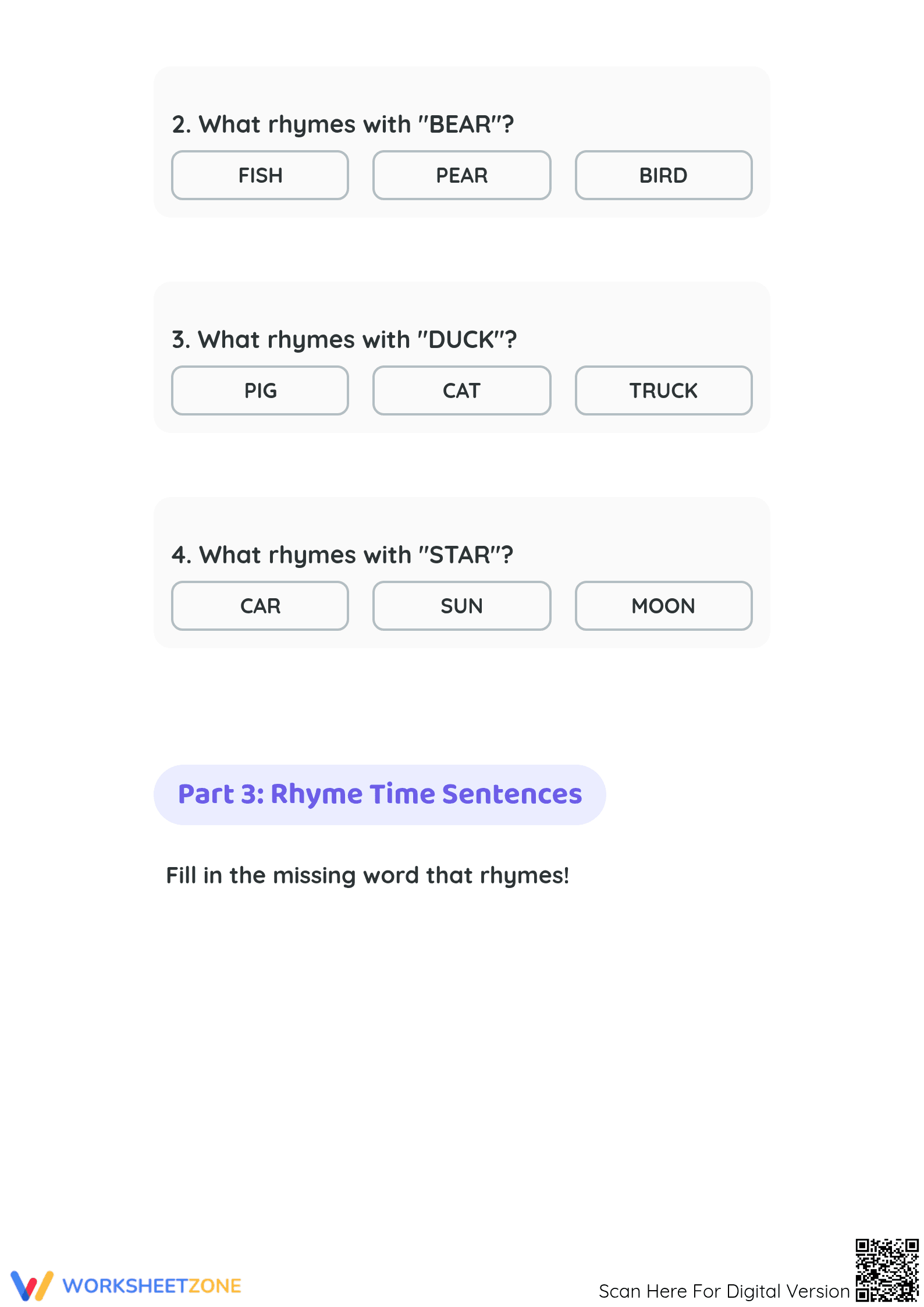Grade K-1 Rhyming Words — Printable No-Prep Worksheet - Page 3