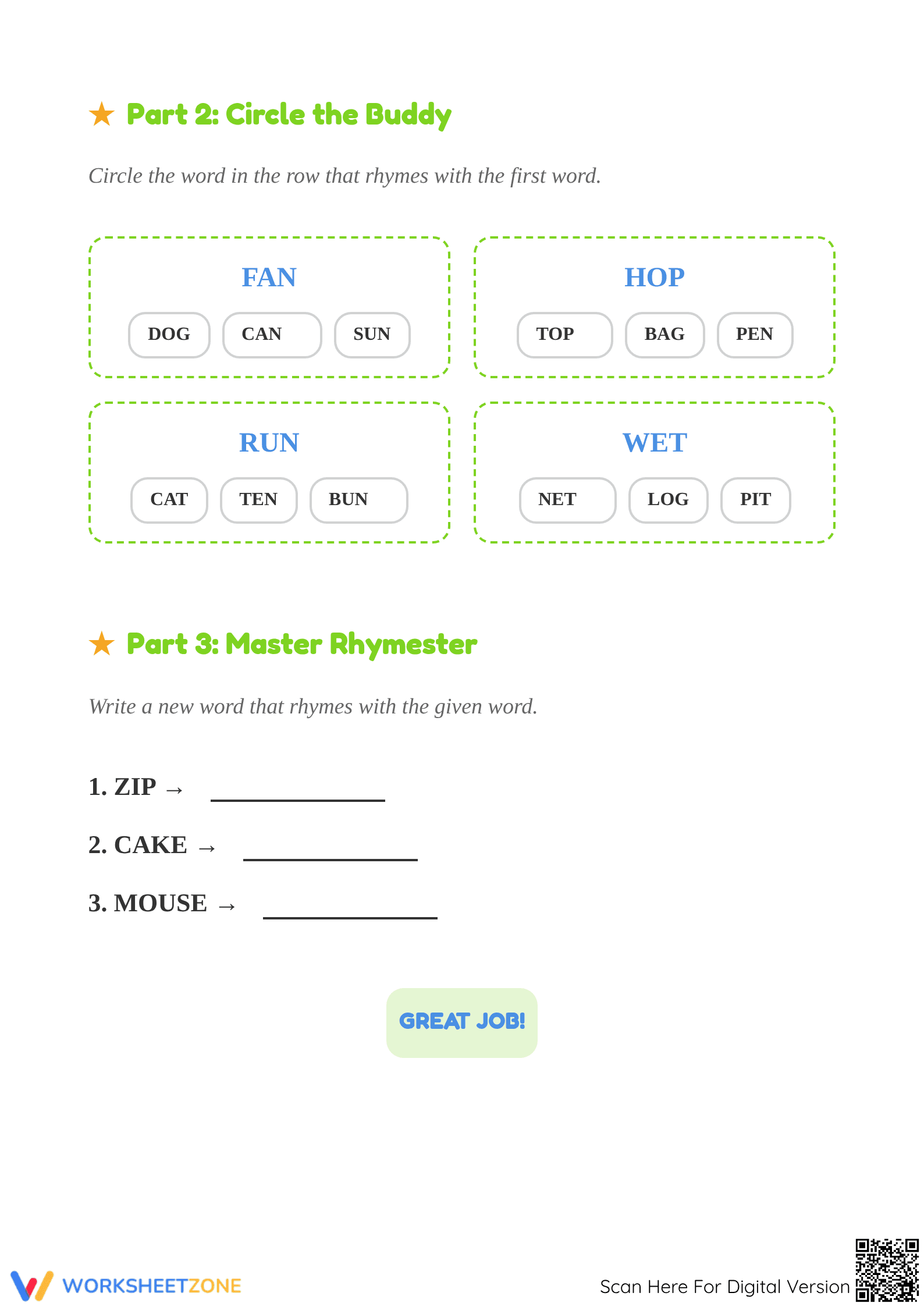 Grade K-1 Rhyming Words — Printable No-Prep Worksheet - Page 2