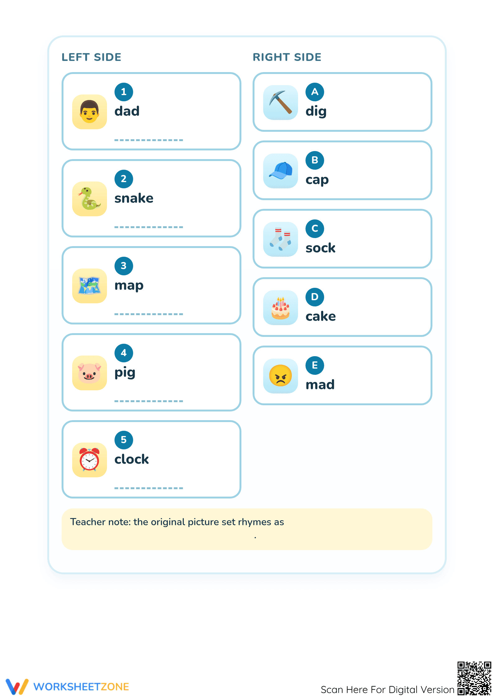 Printable Rhyming Words Matching Worksheet | Grade K ELA - Page 2