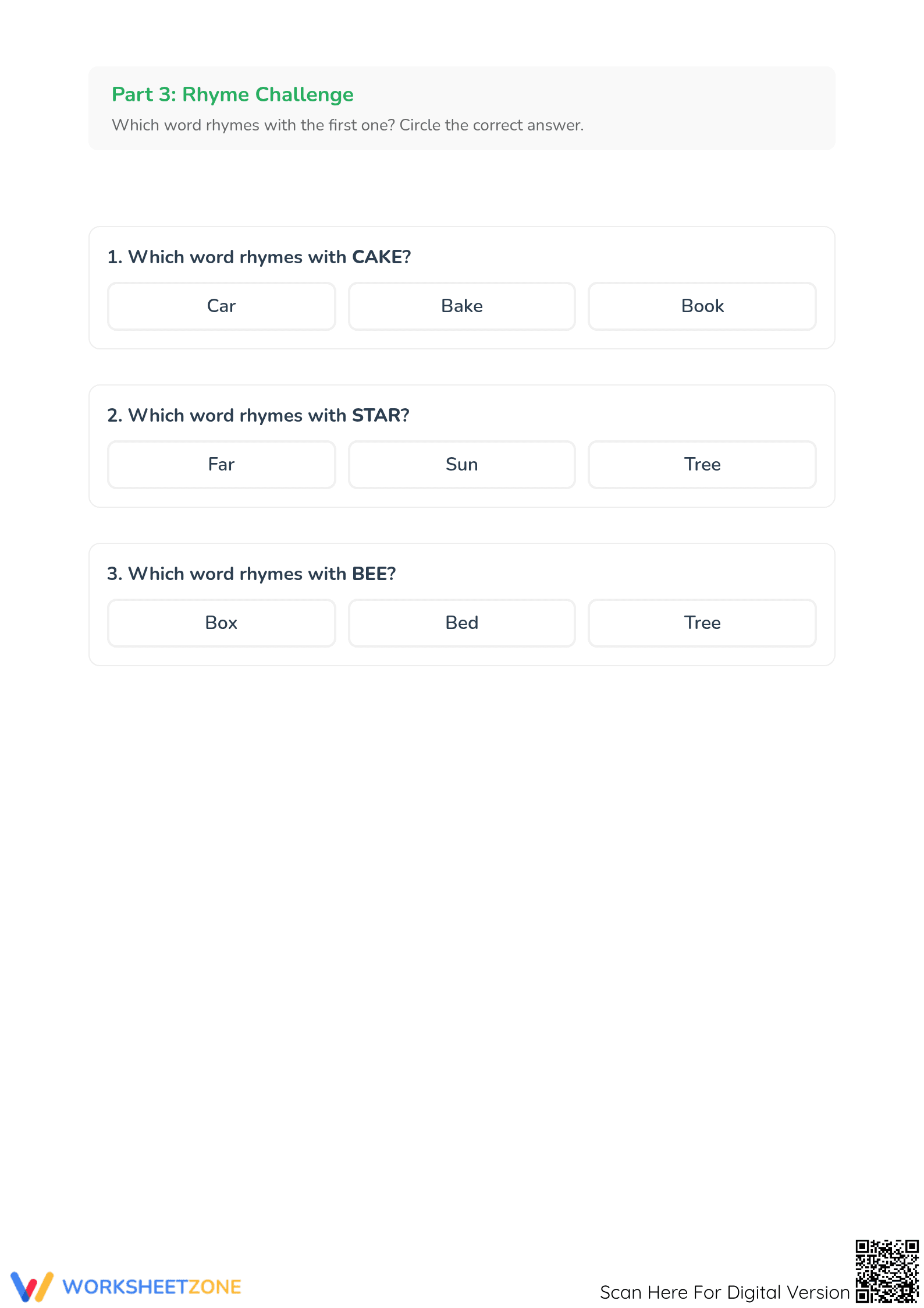 Printable Rhyming Words Worksheet | Kindergarten ELA - Page 3