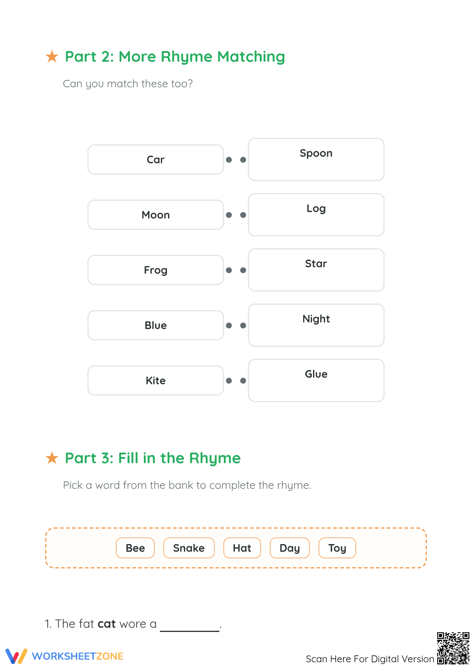 Printable Rhyming Words Matching Worksheet | Kindergarten ELA - Page 2
