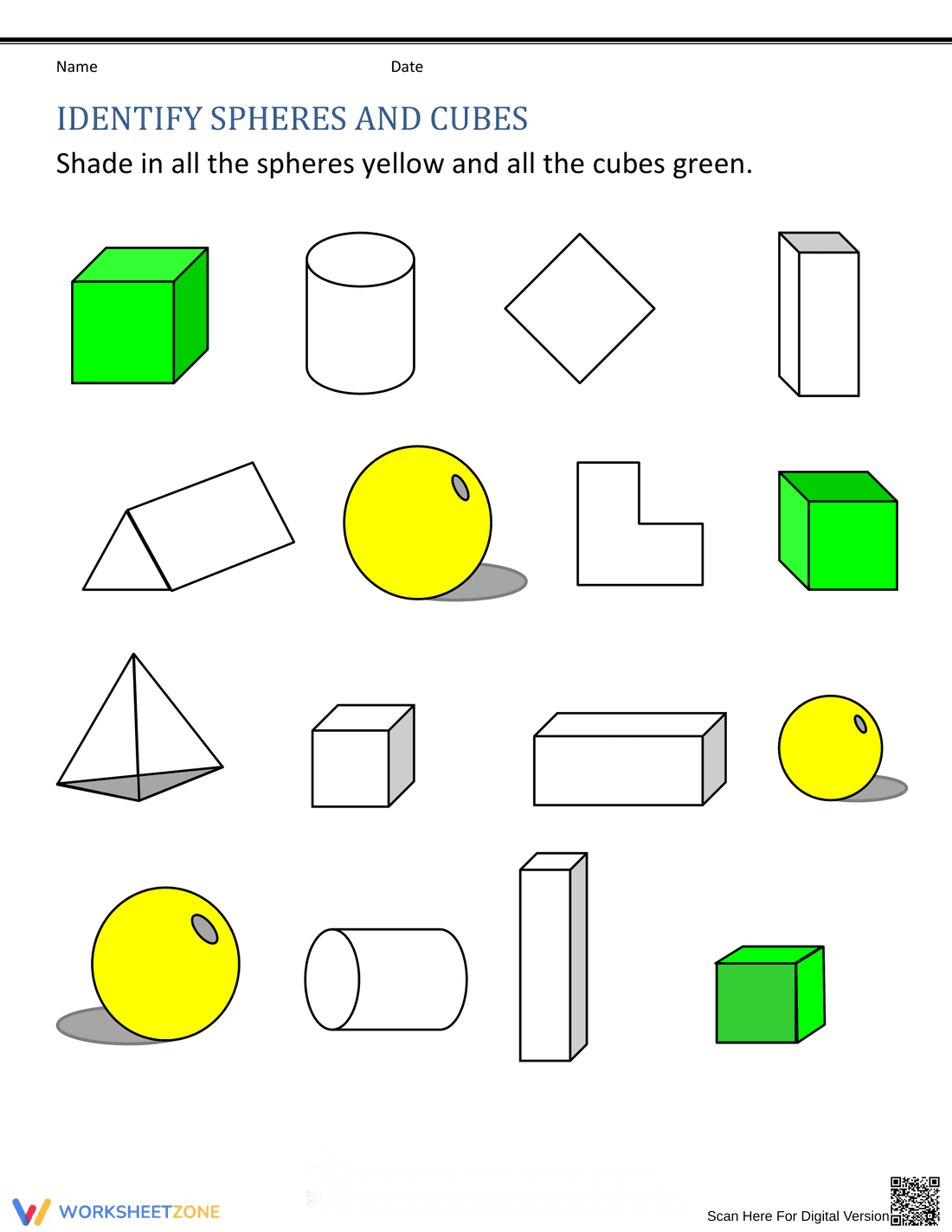 Identify Spheres and Cubes Worksheet - Page 2