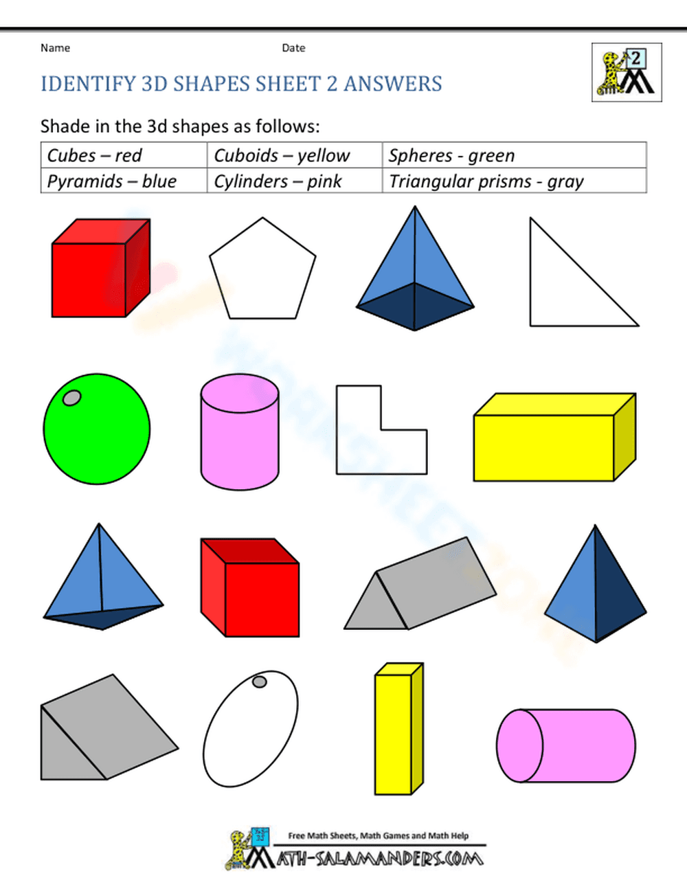 Identify 3D Shapes: Worksheet - Page 2