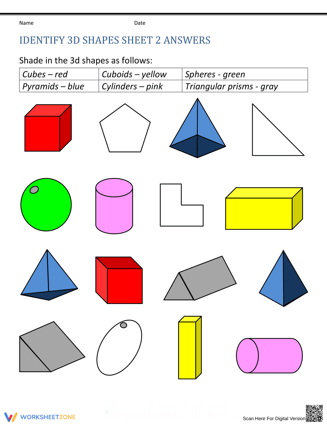 Identify 3D Shapes: Worksheet - Page 2