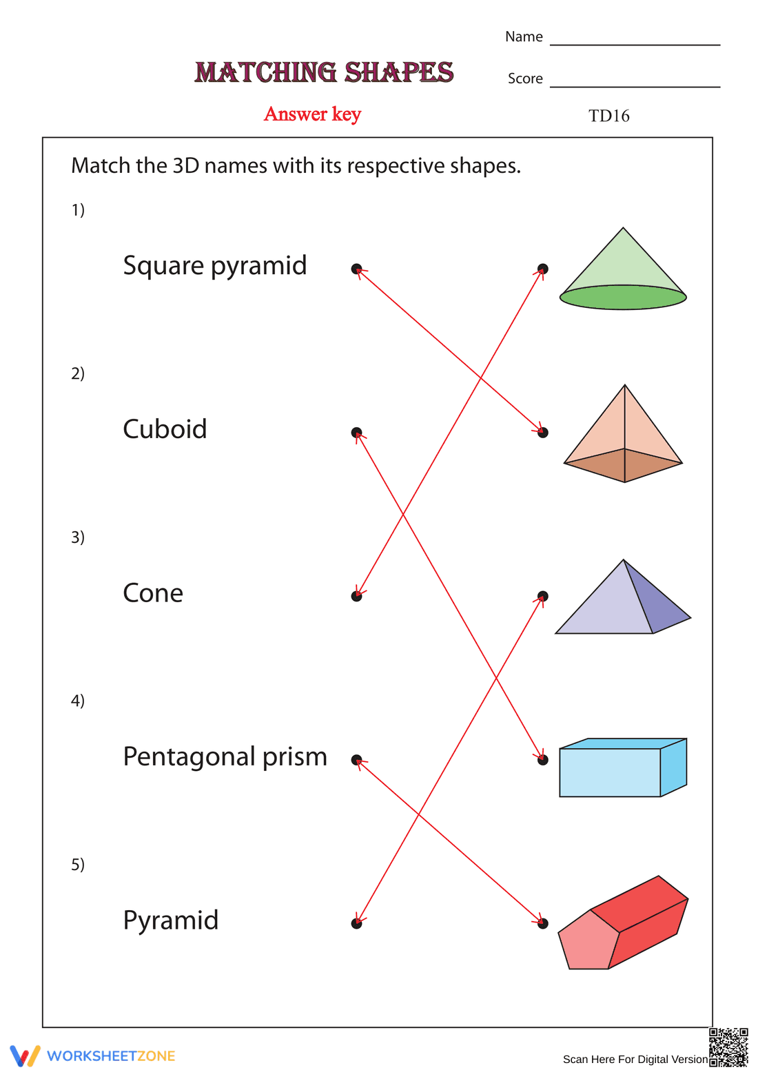 3D Shapes Matching Worksheet - Page 2