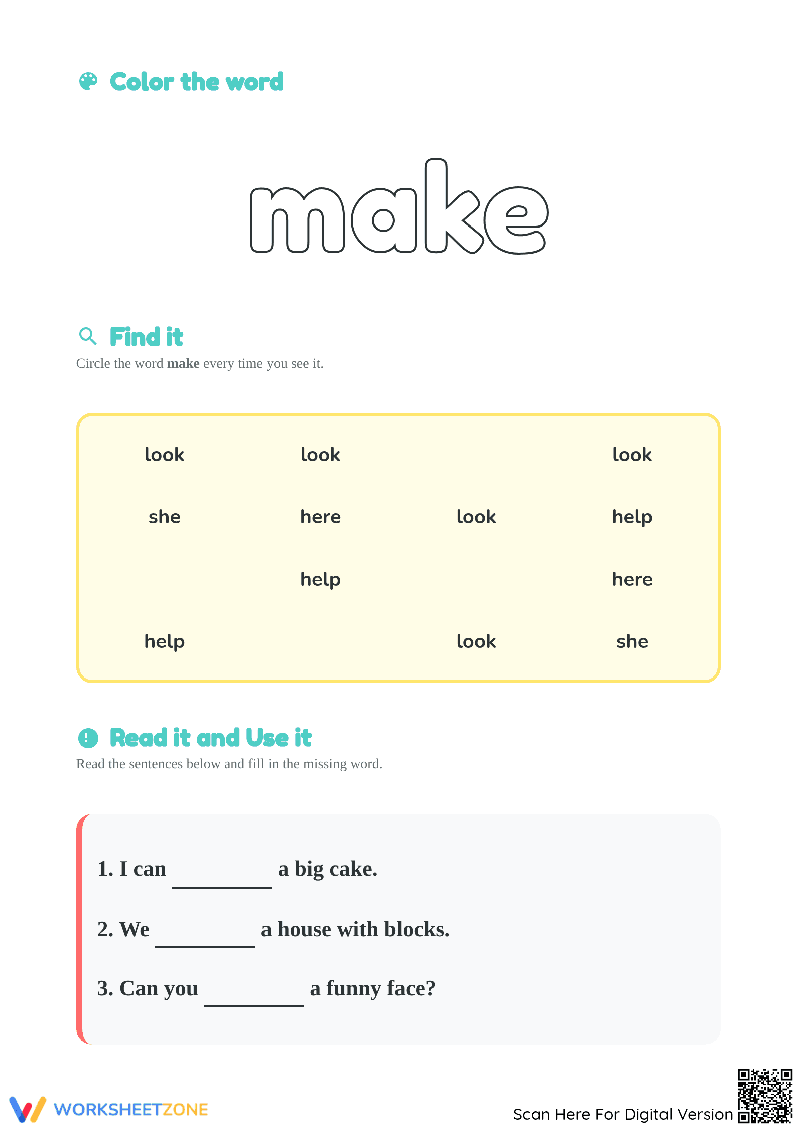 Sight Word "make" Worksheet | Grade K Printable ELA - Page 2