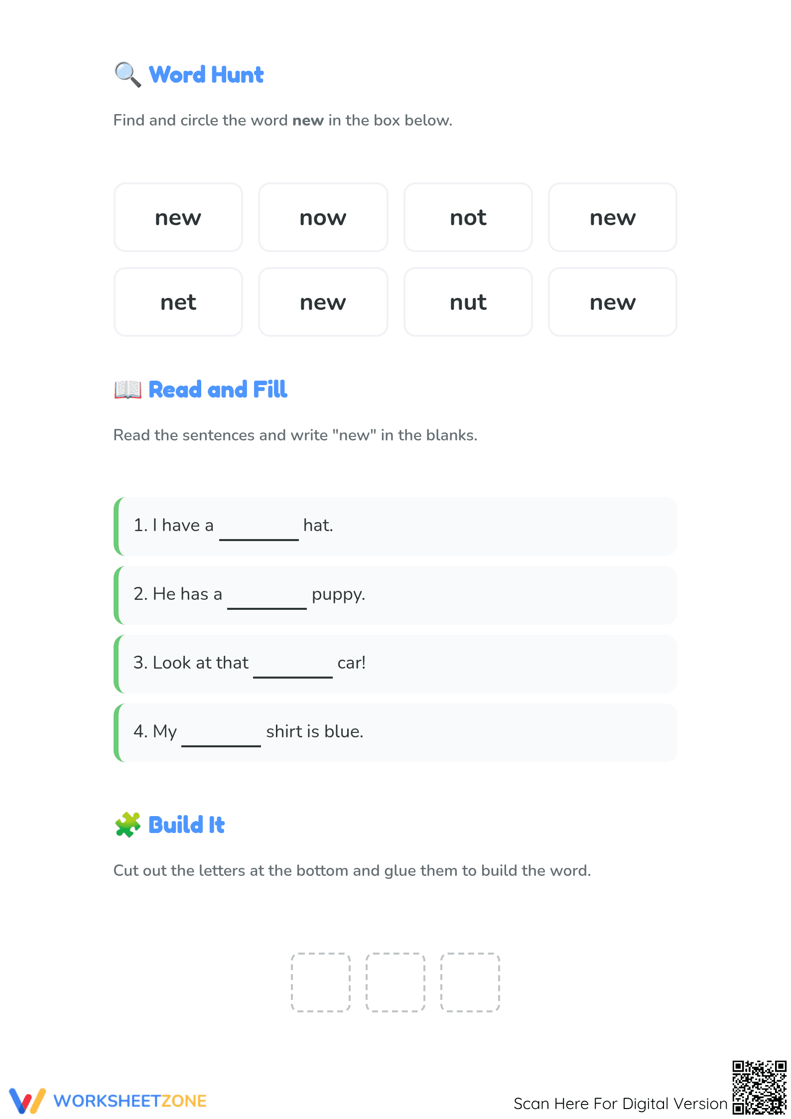 Grade 1 Sight Word "new" — Printable No-Prep Worksheet - Page 2